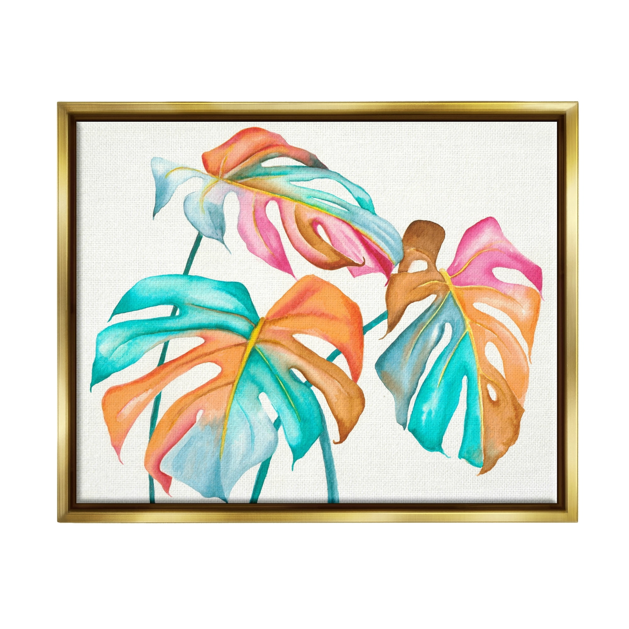 Stupell Industries Varied Rainbow Monstera House Plant Leaves Stems Painting Metallic Gold Floating Framed Canvas Print Wall Art, Design by Elvira Errico