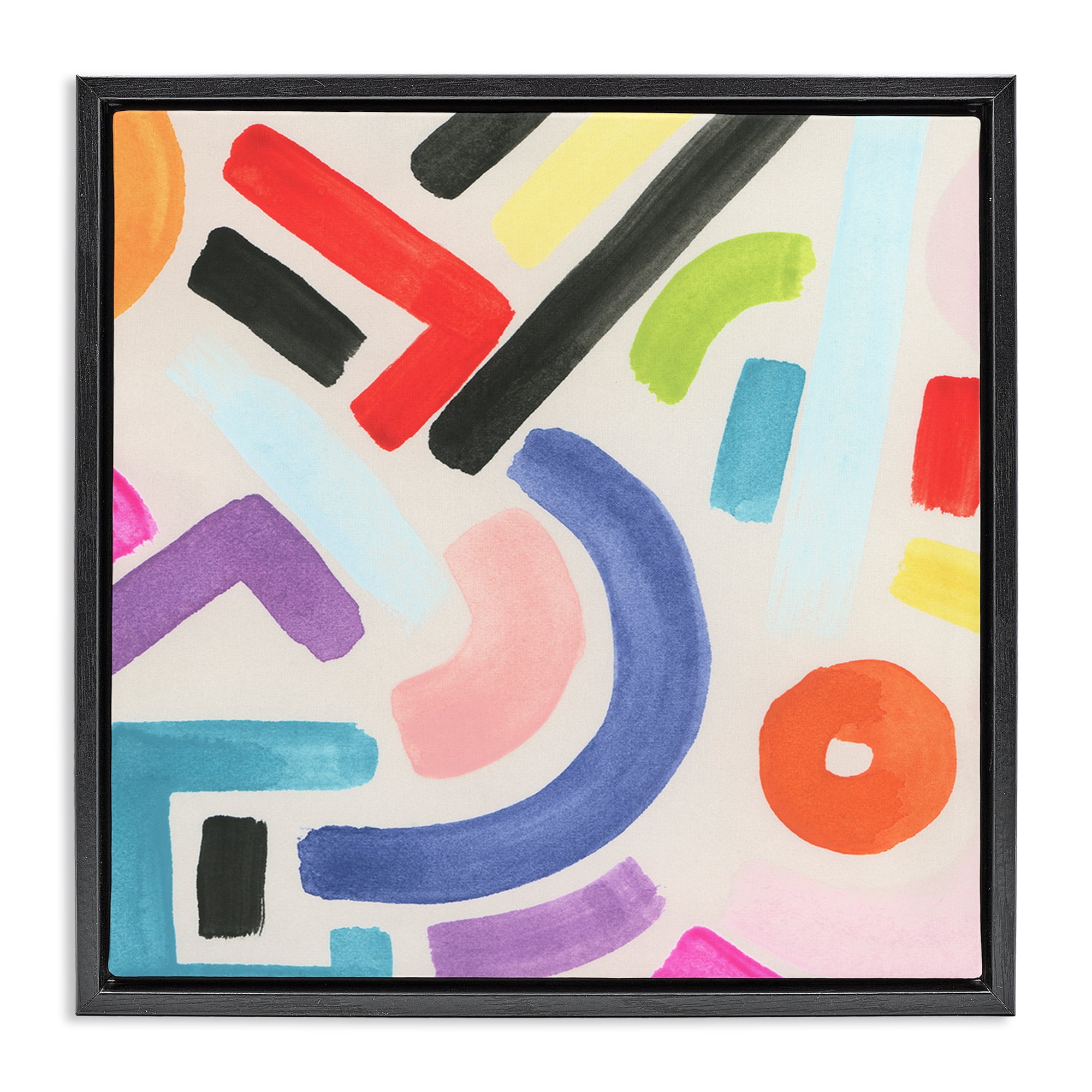 Stupell Industries Varied Retro Shapes Abstract Painting Black Floater Framed Canvas Art Print Wall Art, 18 x 18