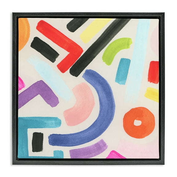Stupell Industries Varied Retro Shapes Abstract Painting Black Floater Framed Canvas Art Print Wall Art, 18 x 18