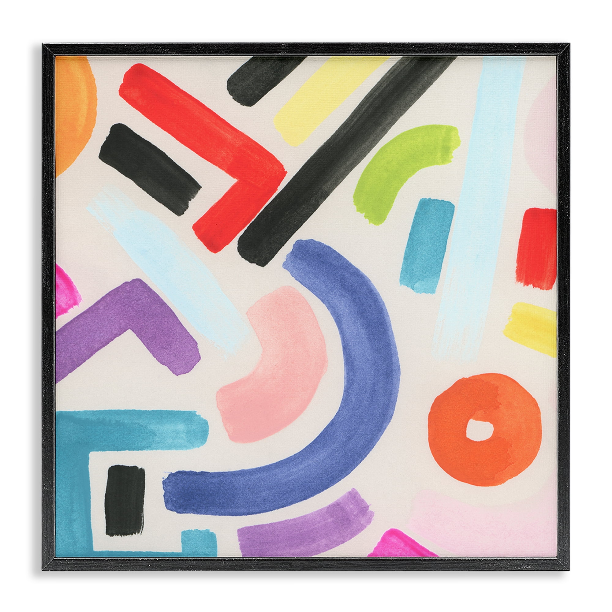 Stupell Industries Varied Retro Shapes Abstract Painting Black Framed Art Print Wall Art, 17 x 17