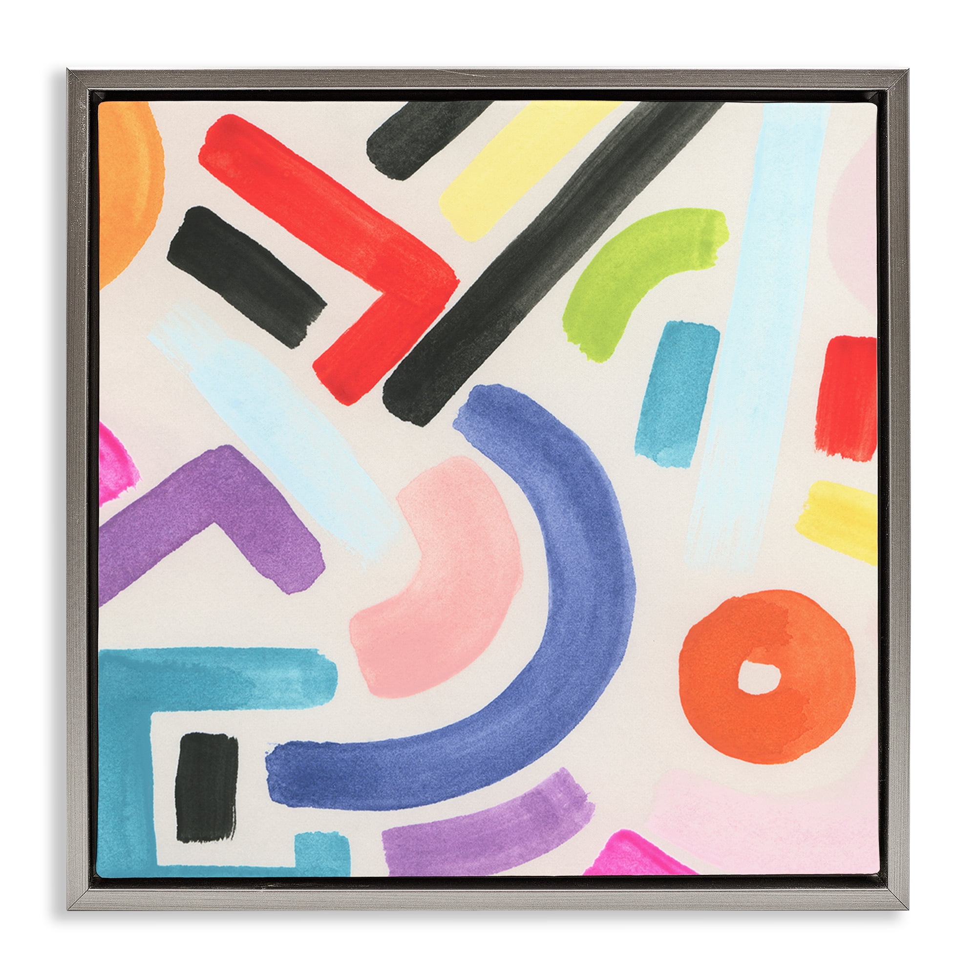 Stupell Industries Varied Retro Shapes Abstract Painting Gray Floater Framed Canvas Art Print Wall Art, 25 x 25