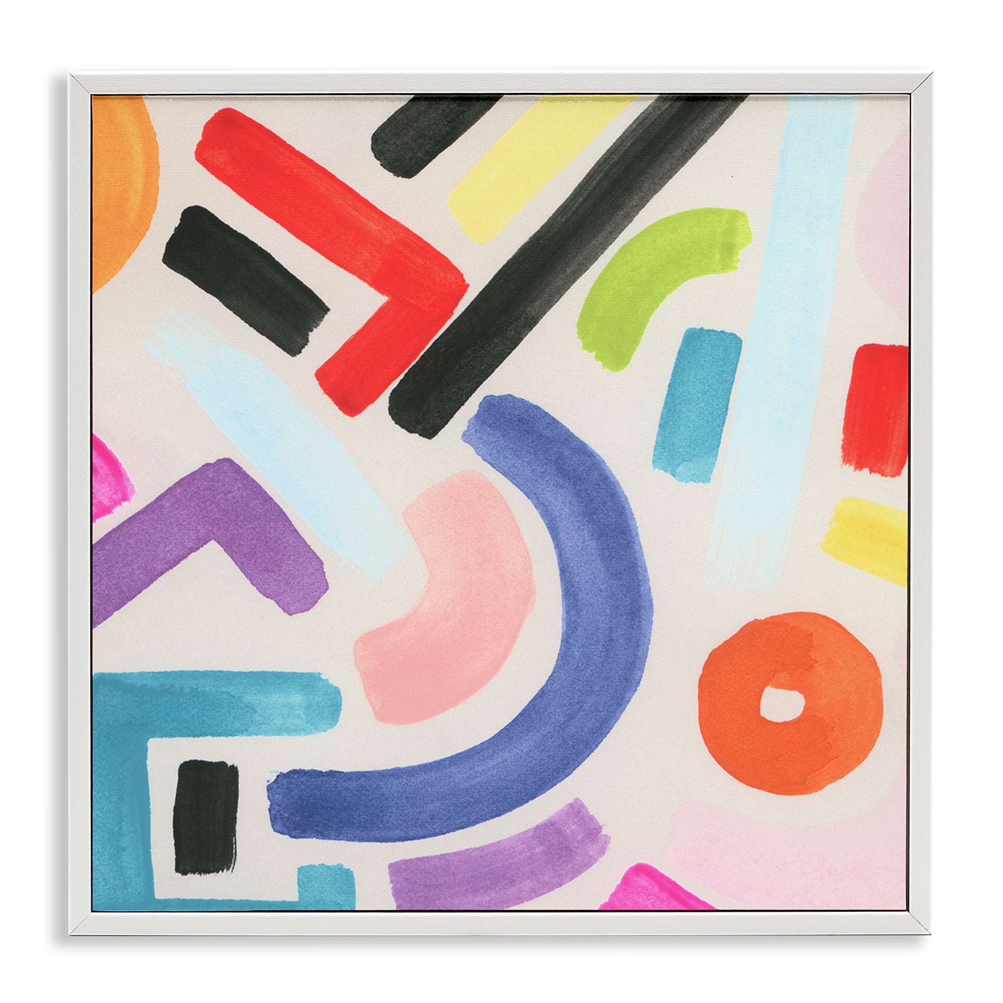 Stupell Industries Varied Retro Shapes Abstract Painting White Framed Art Print Wall Art, 24 x 24