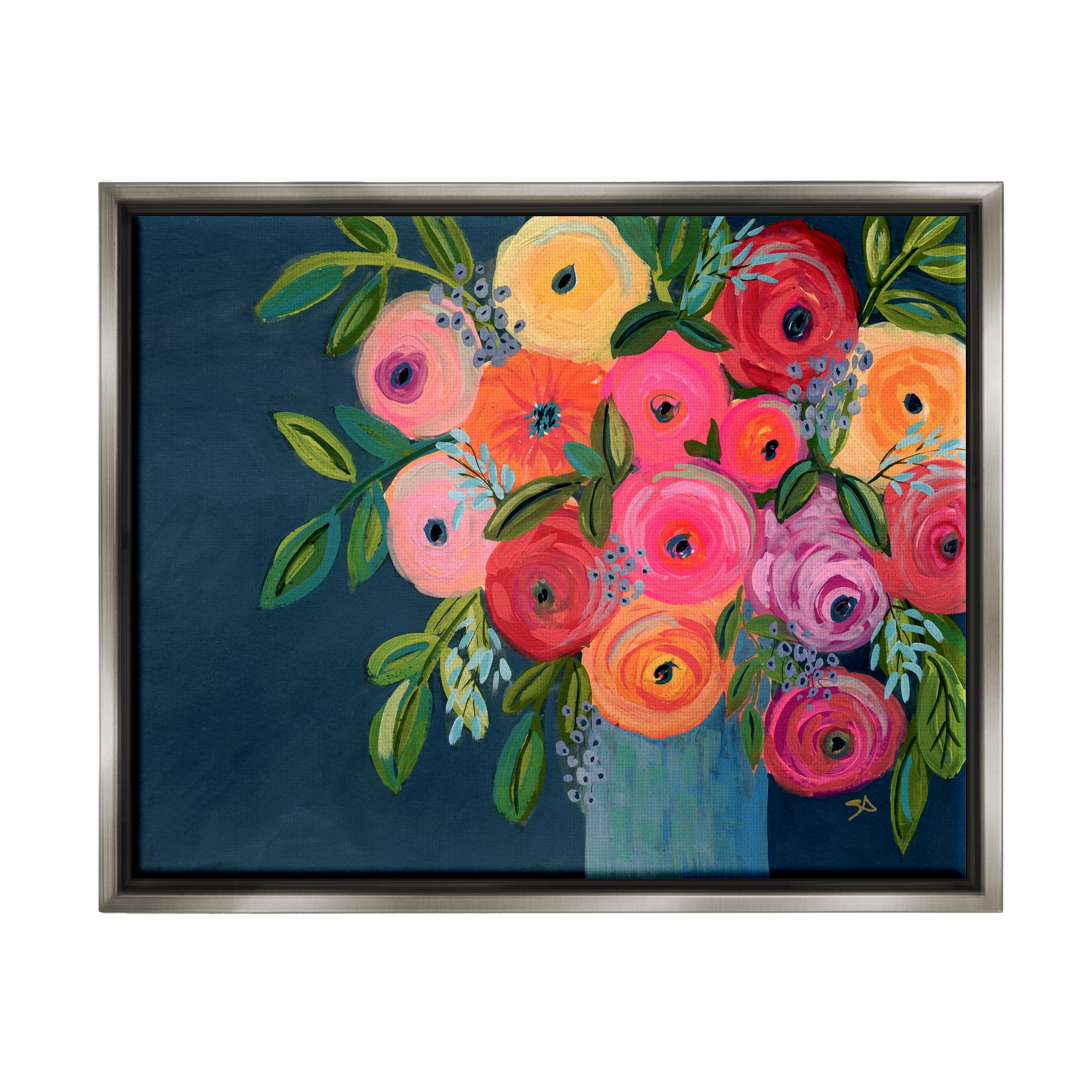 Stupell Industries Varied Roses Bouquet Painting Botanical & Floral Painting Gray Floater Framed Art Print Wall Art