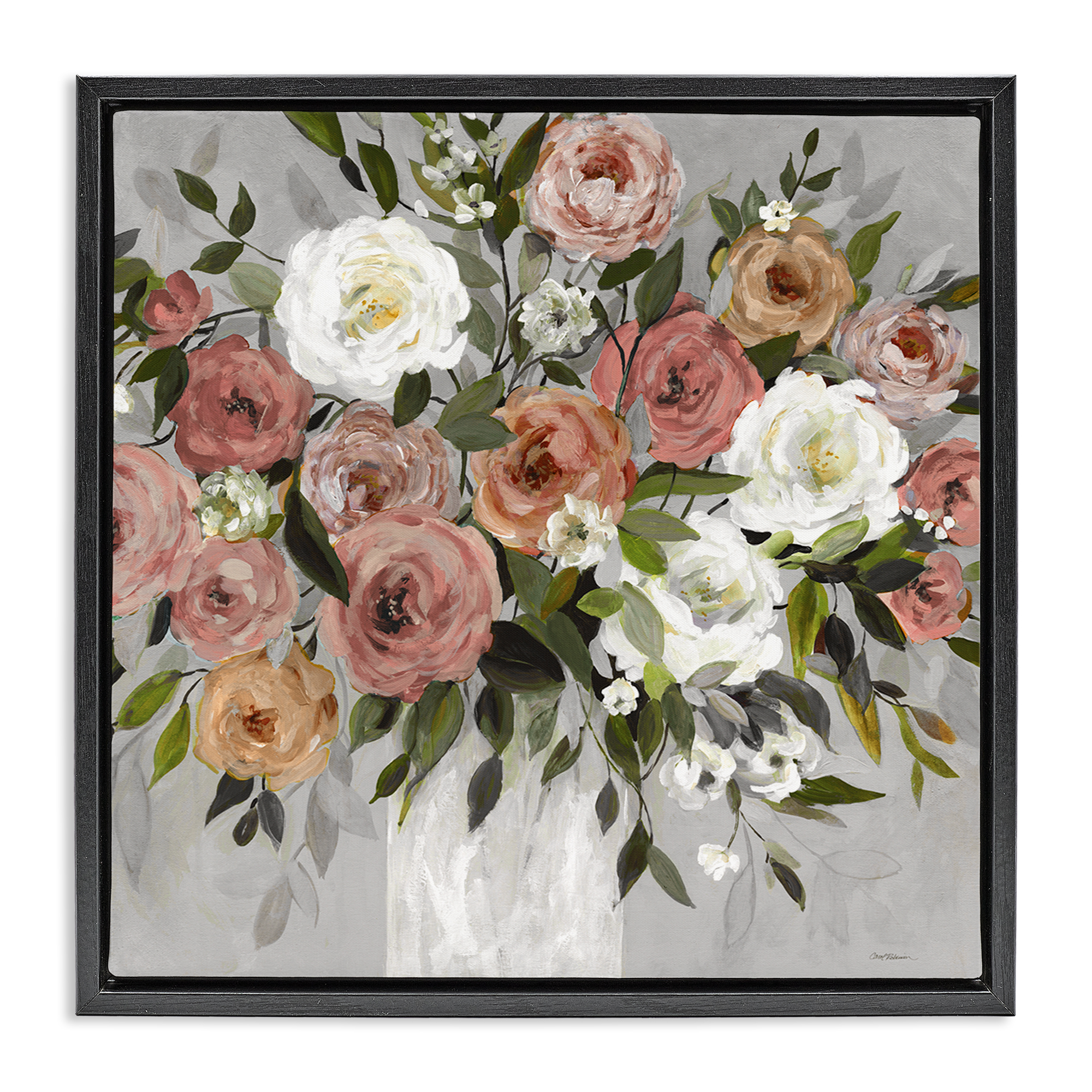 Stupell Industries Varied Roses Bouquet Plants & Flowers Painting Black Floater Framed Canvas Art Print Wall Art, 25 x 25
