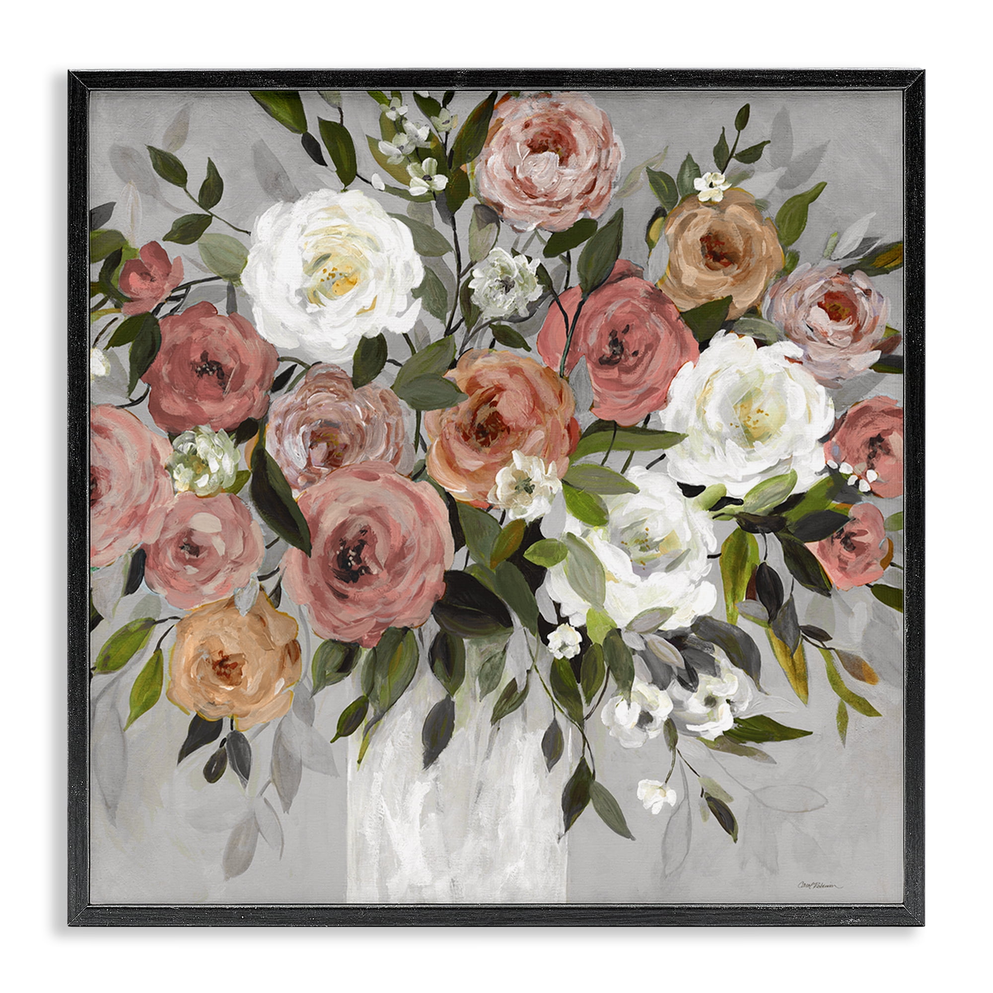 Stupell Industries Varied Roses Bouquet Plants & Flowers Painting Black Framed Art Print Wall Art, 24 x 24