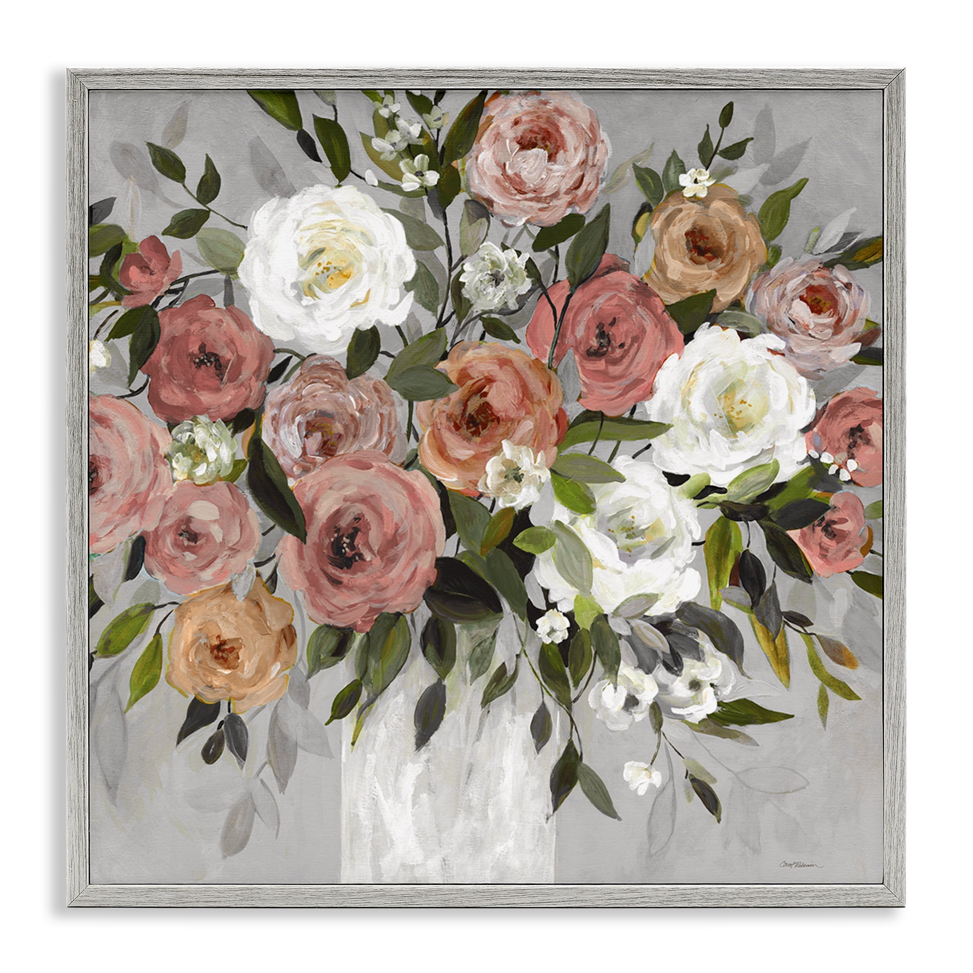 Stupell Industries Varied Roses Bouquet Plants & Flowers Painting Gray Framed Art Print Wall Art, 12 x 12