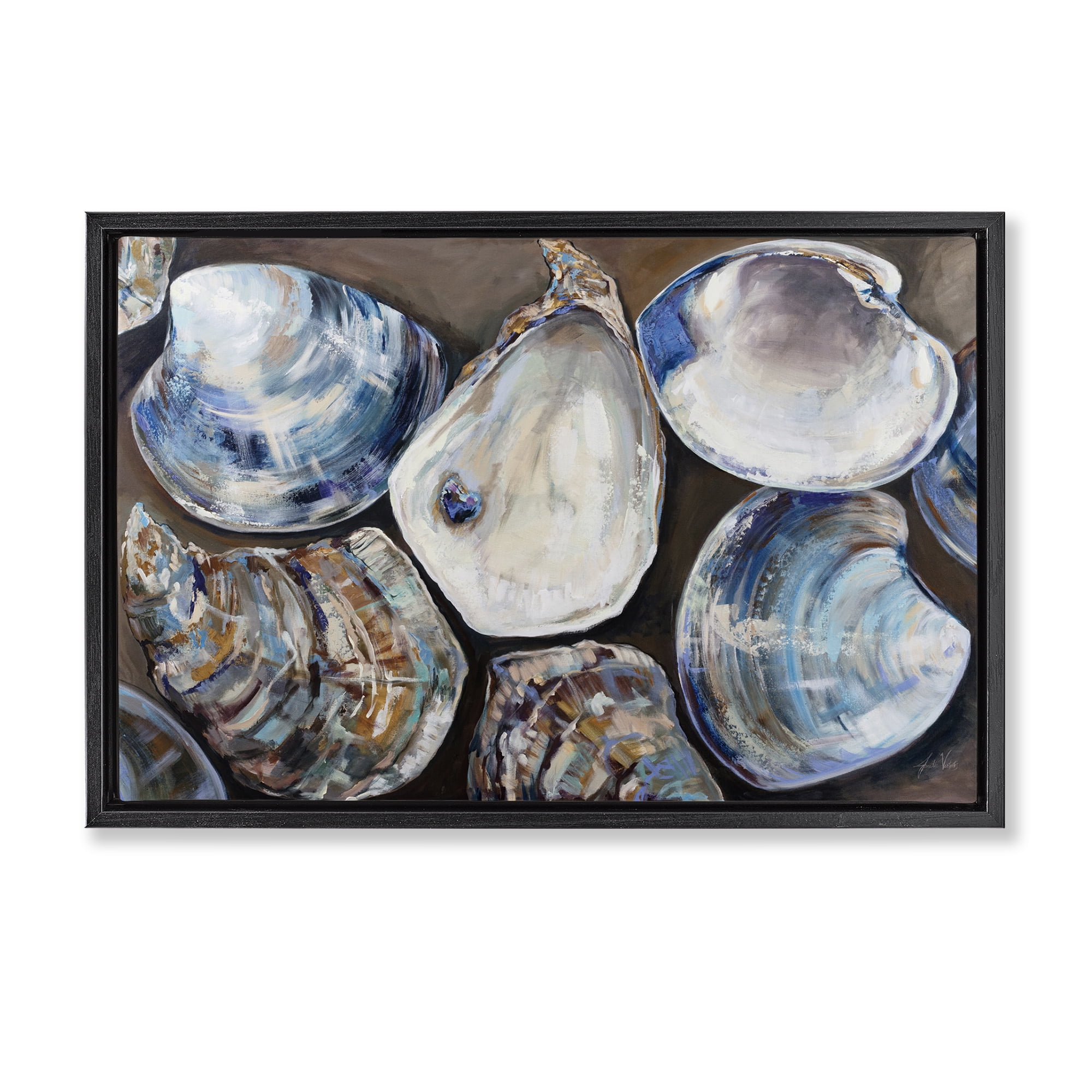 Stupell Industries Varied Seashell Shucks Animals & Insects Painting Black Floater Framed Canvas Art Print Wall Art, 31 x 21