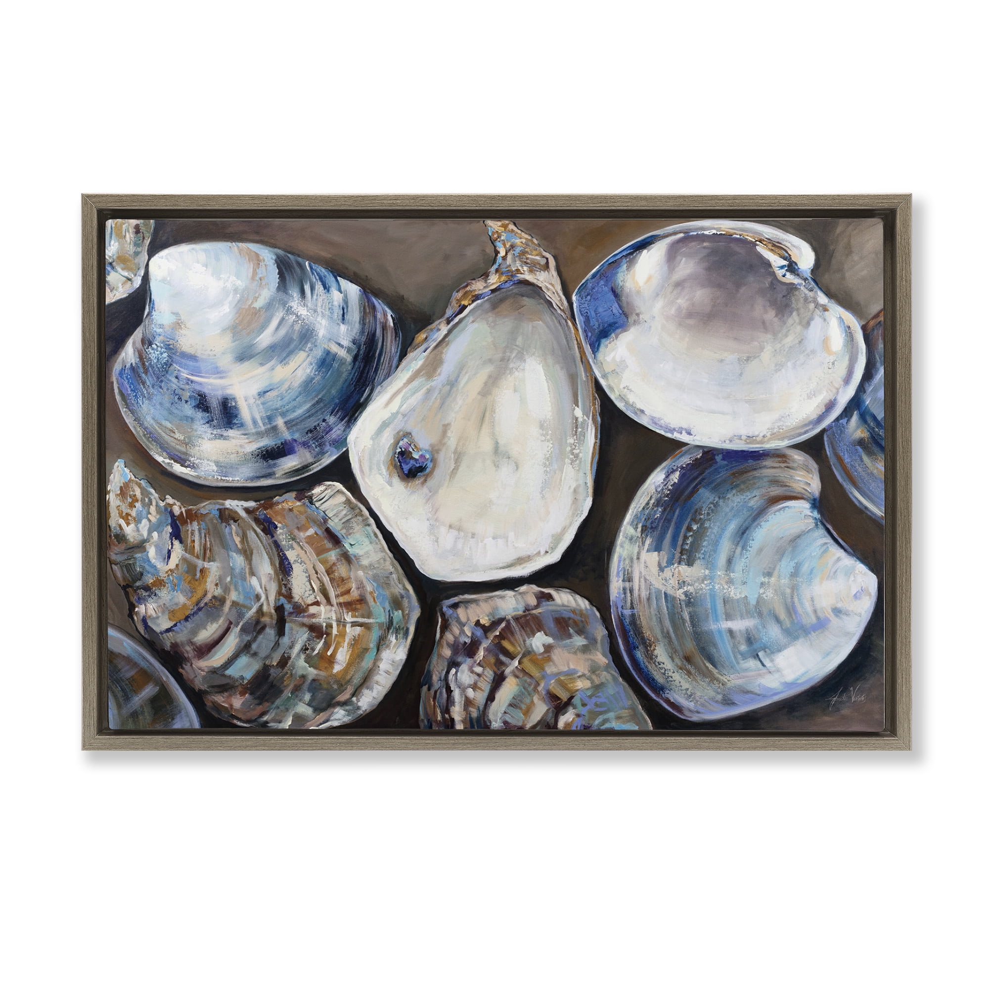 Stupell Industries Varied Seashell Shucks Animals & Insects Painting Brown Floater Framed Canvas Art Print Wall Art, 31 x 21