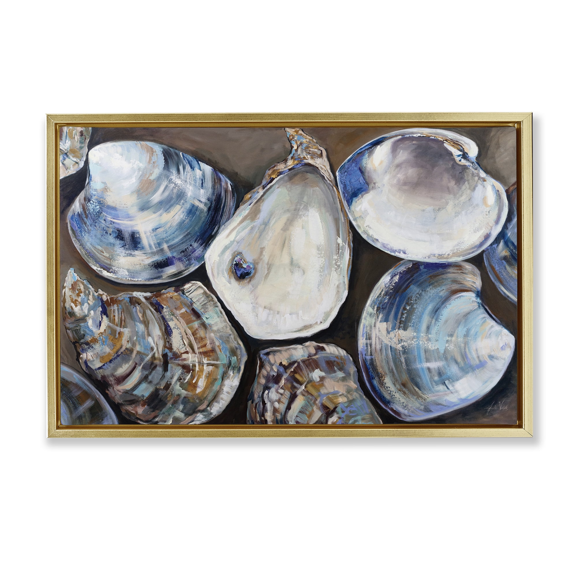 Stupell Industries Varied Seashell Shucks Animals & Insects Painting Gold Floater Framed Canvas Art Print Wall Art, 31 x 21