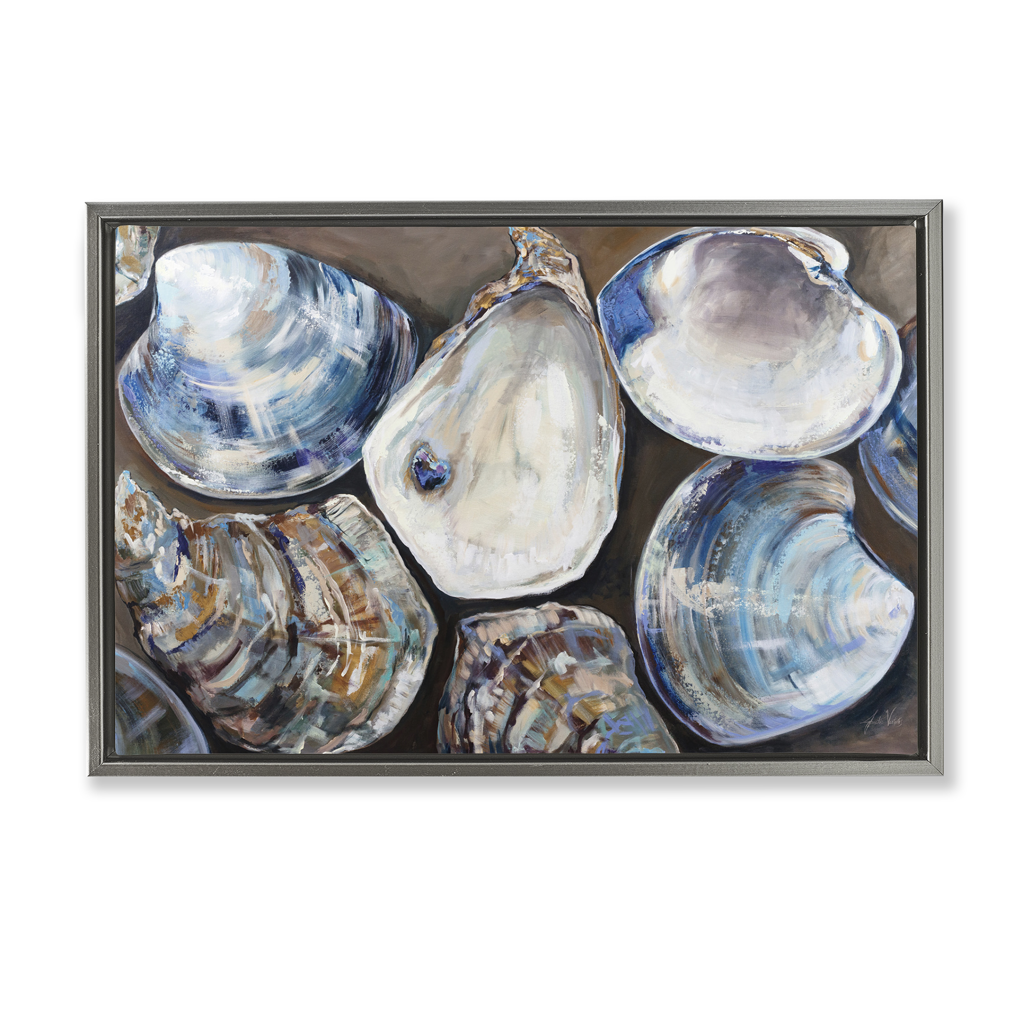 Stupell Industries Varied Seashell Shucks Animals & Insects Painting Gray Floater Framed Canvas Art Print Wall Art, 31 x 21