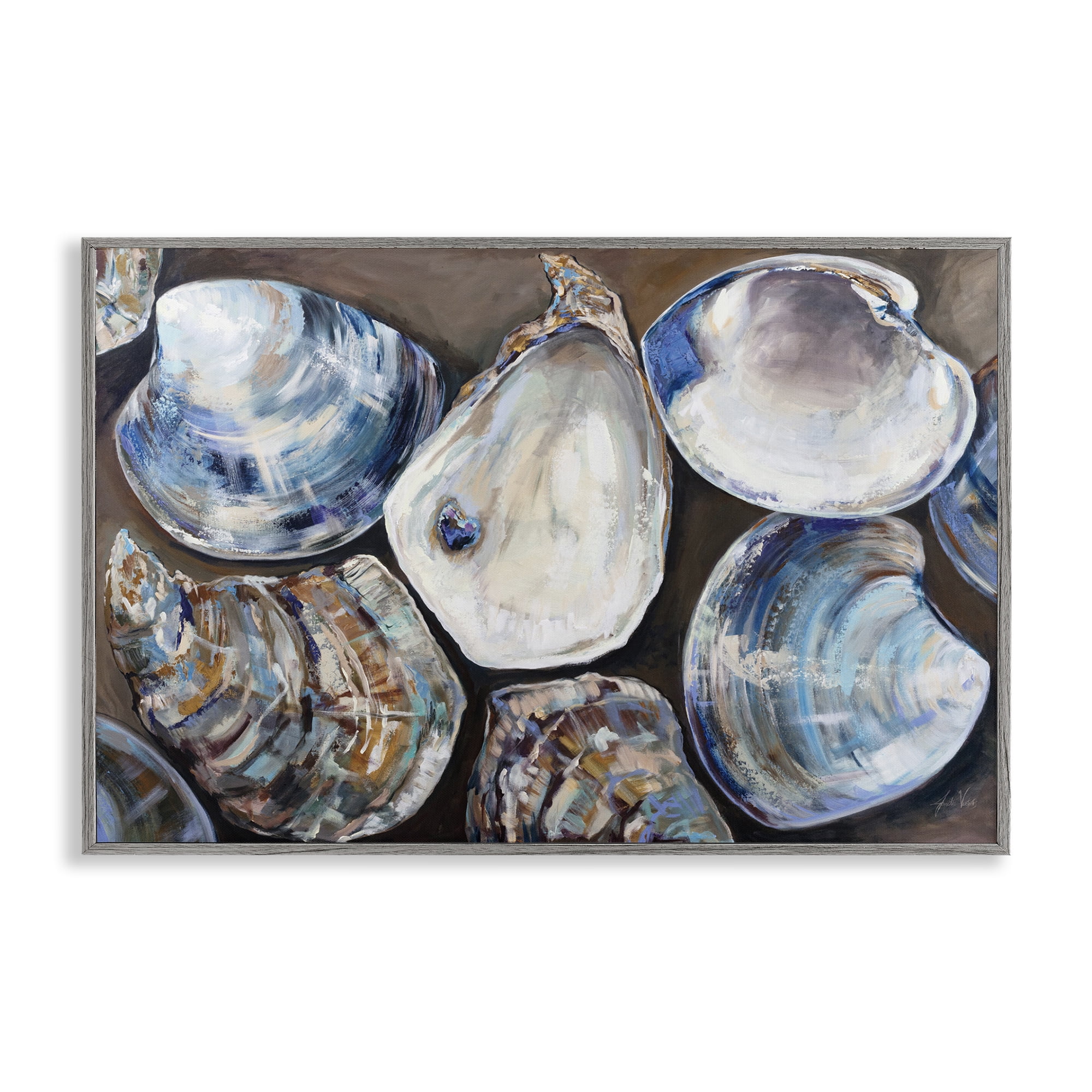 Stupell Industries Varied Seashell Shucks Animals & Insects Painting Gray Framed Art Print Wall Art, 30 x 20