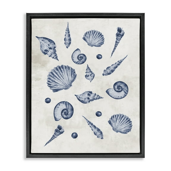 Stupell Industries Varied Seashells Pattern Black Framed Floater Canvas Wall Art design by Jacob Q, 21 x 17