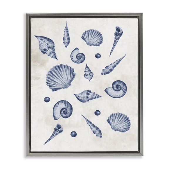 Stupell Industries Varied Seashells Pattern Gray Framed Floater Canvas Wall Art design by Jacob Q, 21 x 17