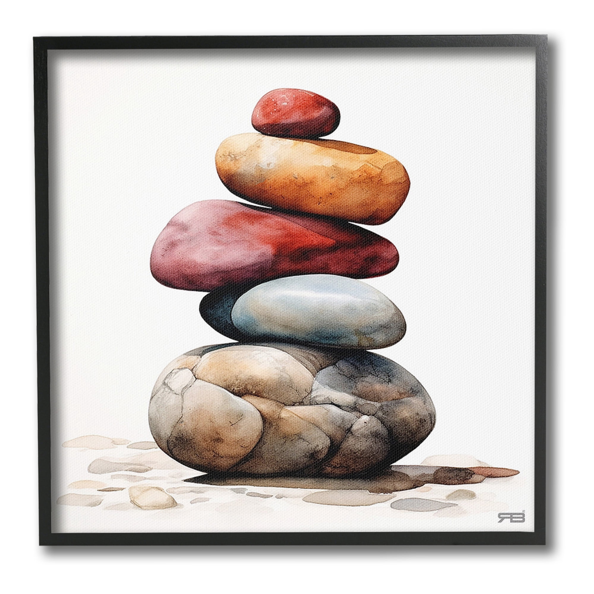 Stupell Industries Varied Stacked Rocks Landscape Painting Black Framed Art Print Wall Art, 17 x 17