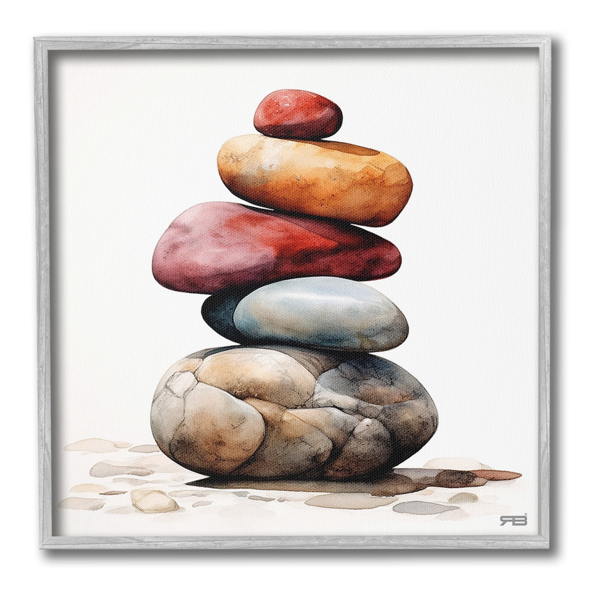 Stupell Industries Varied Stacked Rocks Landscape Painting Gray Framed Art Print Wall Art, 17 x 17