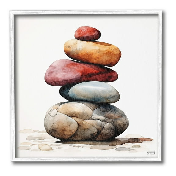 Stupell Industries Varied Stacked Rocks Landscape Painting White Framed Art Print Wall Art, 12 x 12