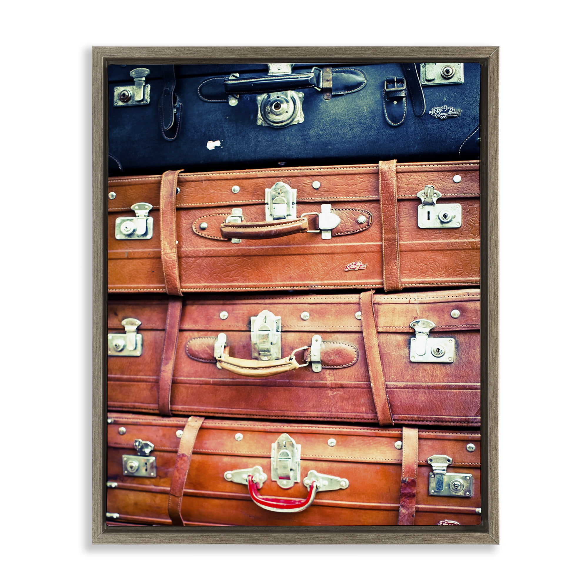 Stupell Industries Varied Stacked Suitcases Novelty Photography Brown Floater Framed Art Print Wall Art, 17 x 21