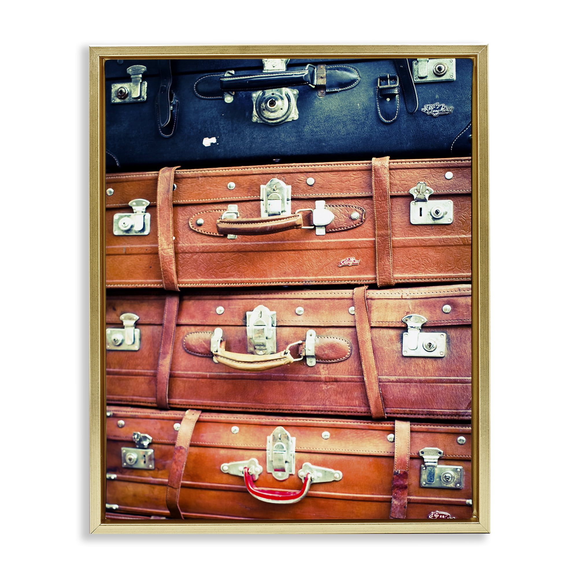 Stupell Industries Varied Stacked Suitcases Novelty Photography Gold Floater Framed Art Print Wall Art, 25 x 31