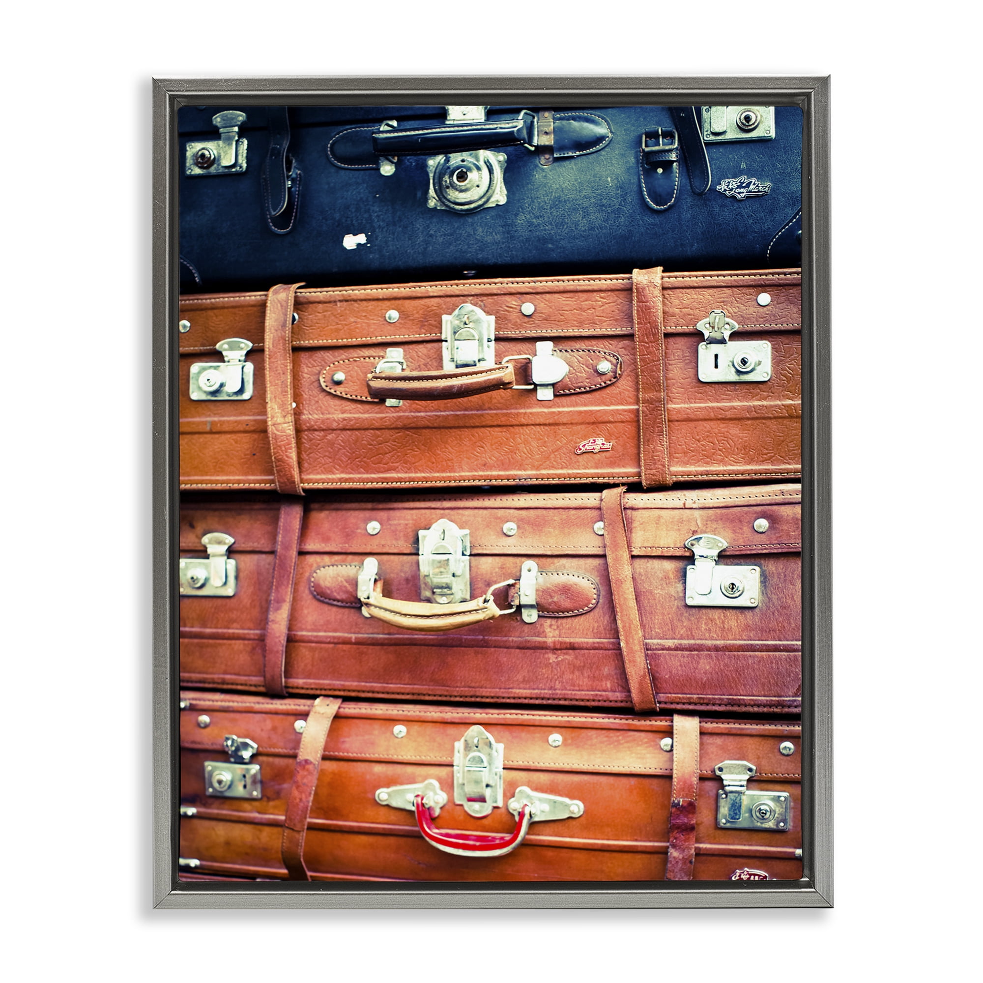 Stupell Industries Varied Stacked Suitcases Novelty Photography Gray Floater Framed Art Print Wall Art, 25 x 31