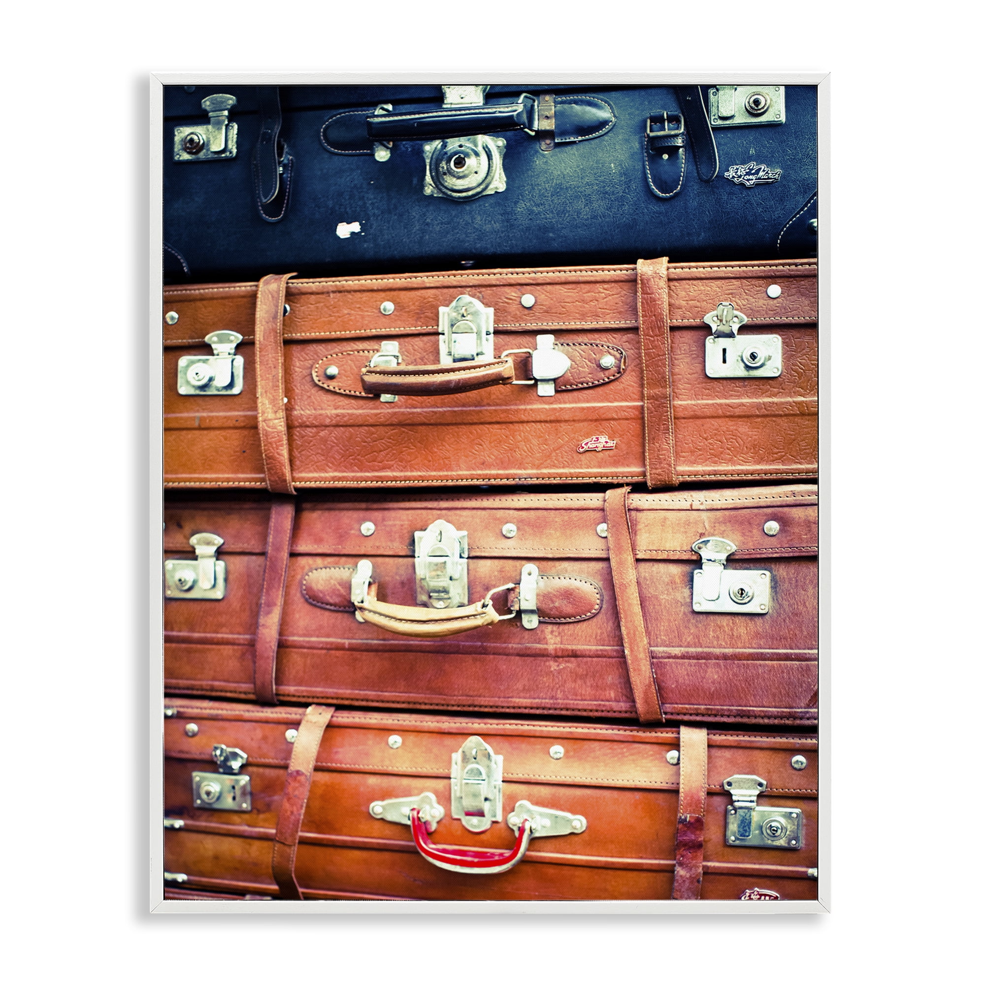 Stupell Industries Varied Stacked Suitcases Novelty Photography White Framed Art Print Wall Art, 16 x 20