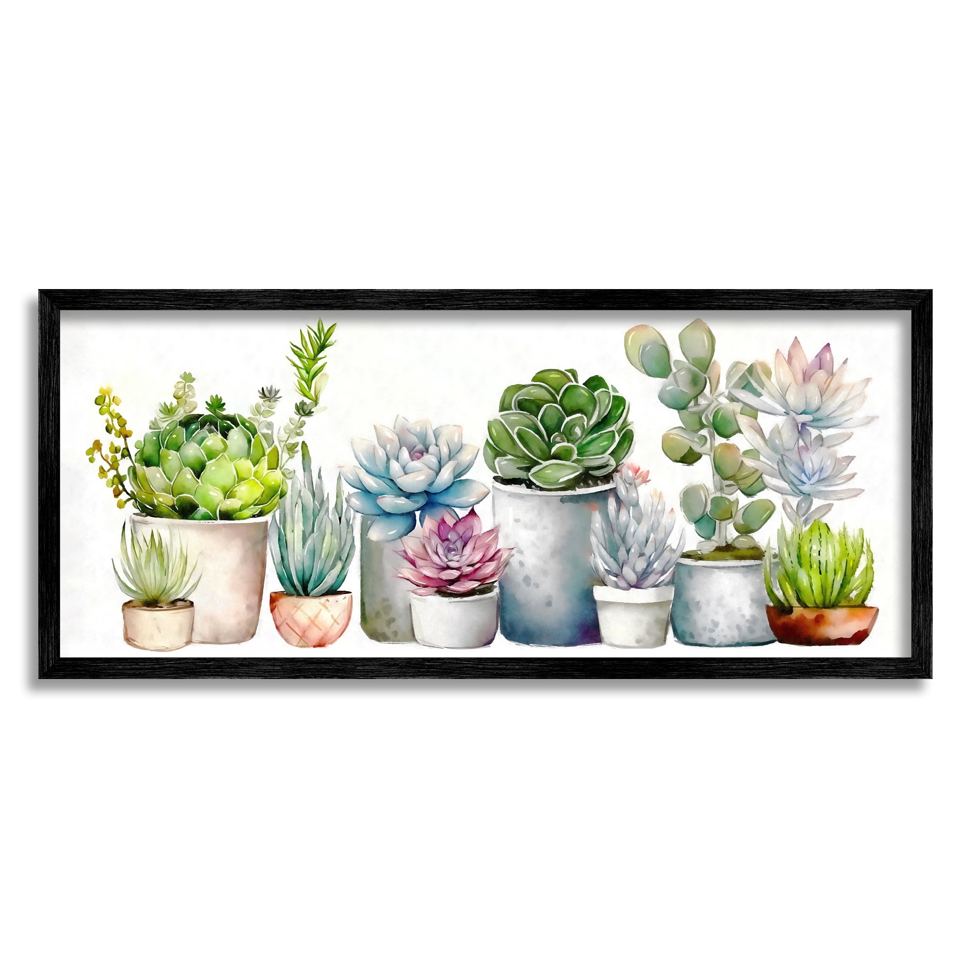 Stupell Industries Varied Succulent Garden Soft Hues Botanical & Floral Painting Black Framed Art Print Wall Art