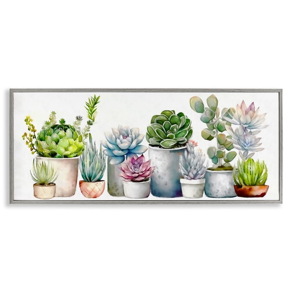 Stupell Industries Eclectic Varied Succulent Garden Soft Hues Gray Framed Giclee Art, 30 x 13, by Ziwei Li