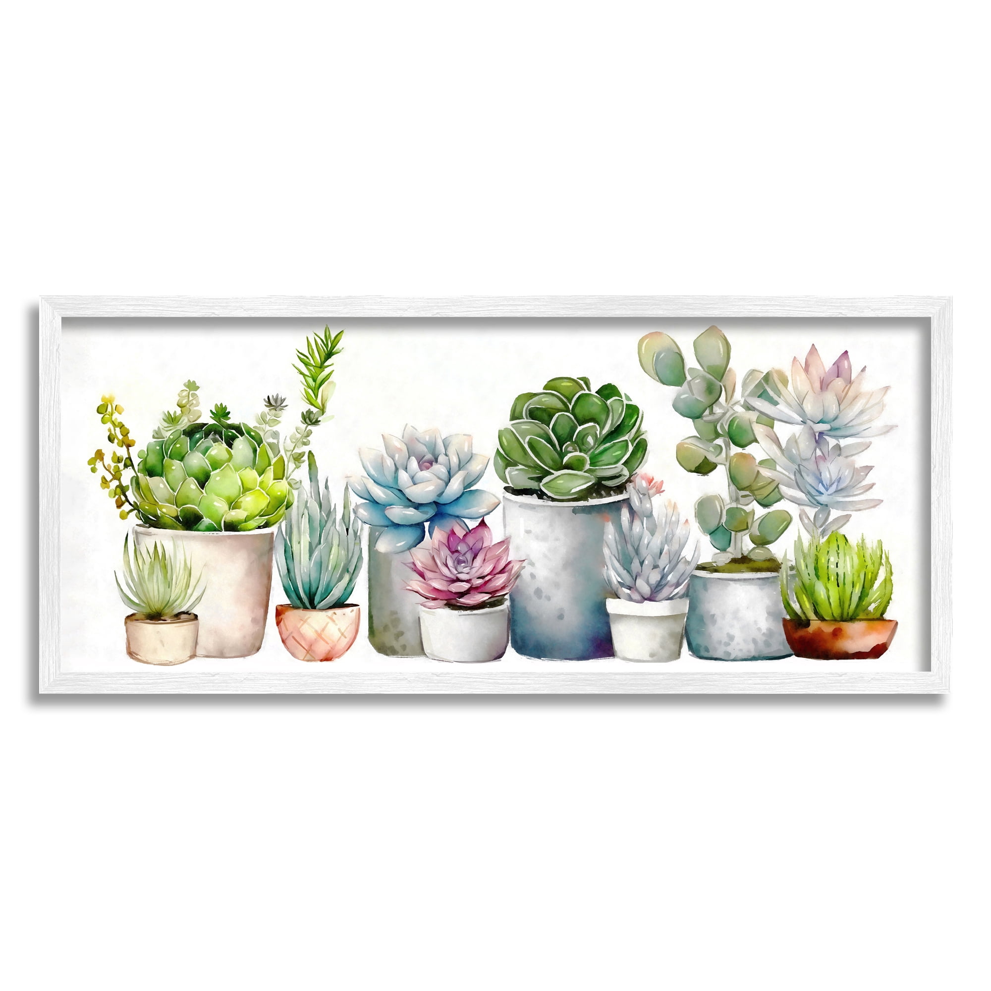 Stupell Industries Varied Succulent Garden Soft Hues Botanical & Floral Painting White Framed Art Print Wall Art