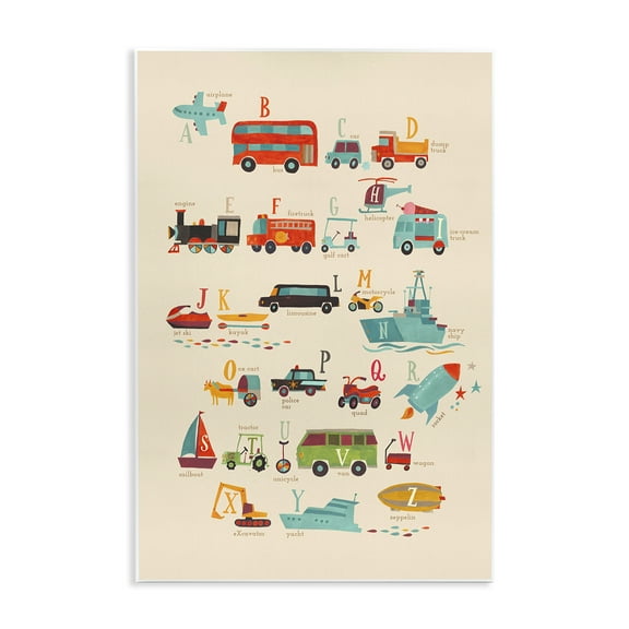 Stupell Industries Varied Transportation Alphabet Education Painting Unframed Art Print Wall Art, 10 x 15