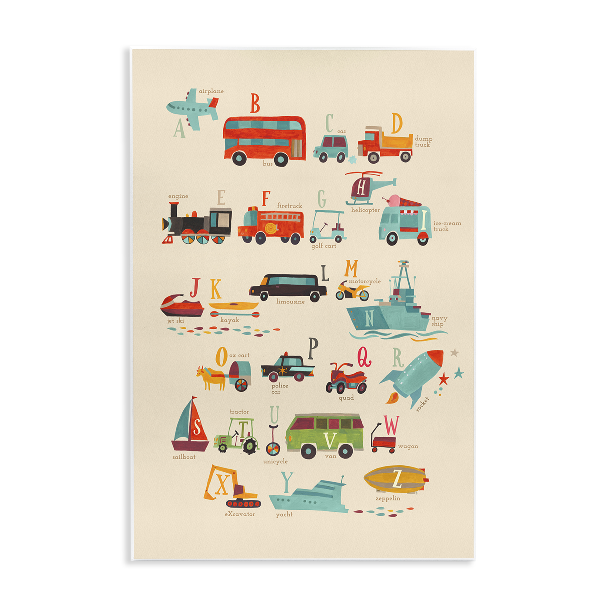 Stupell Industries Varied Transportation Alphabet Education Painting Unframed Art Print Wall Art, 13 x 19
