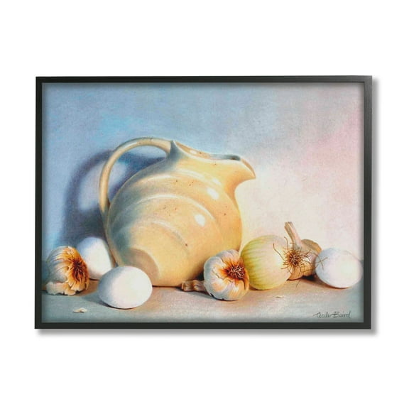 Stupell Industries Varied Vegetables Scattered Traditional Still Life Vase Painting Black Framed Art Print Wall Art, Design by Cecile Baird