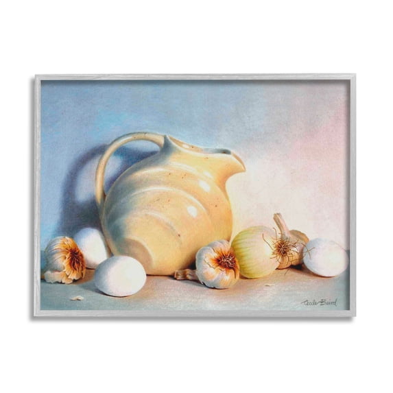 Stupell Industries Varied Vegetables Scattered Traditional Still Life Vase Painting Gray Framed Art Print Wall Art, Design by Cecile Baird