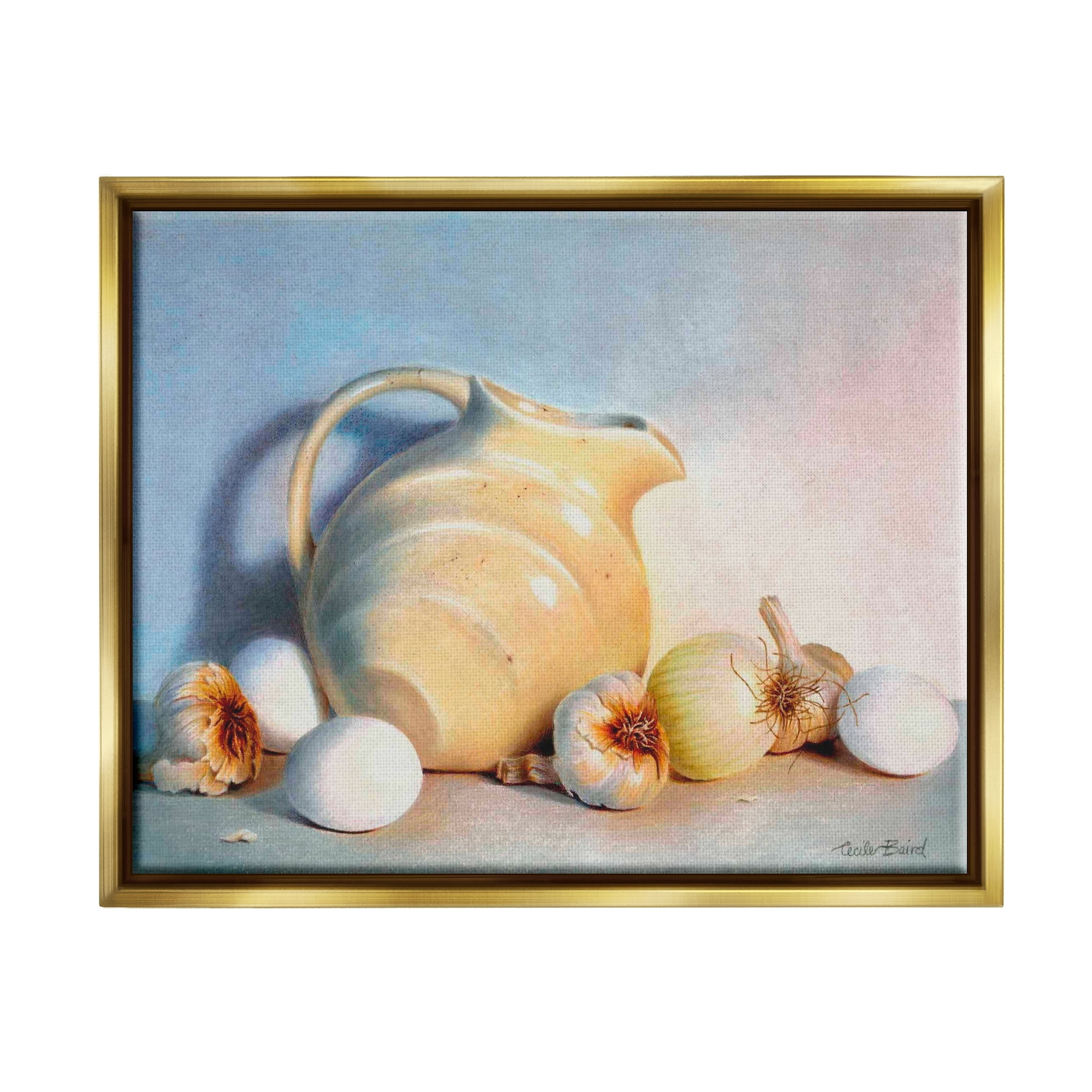 Stupell Industries Varied Vegetables Scattered Traditional Still Life Vase Painting Metallic Gold Floating Framed Canvas Print Wall Art, Design by Cecile Baird