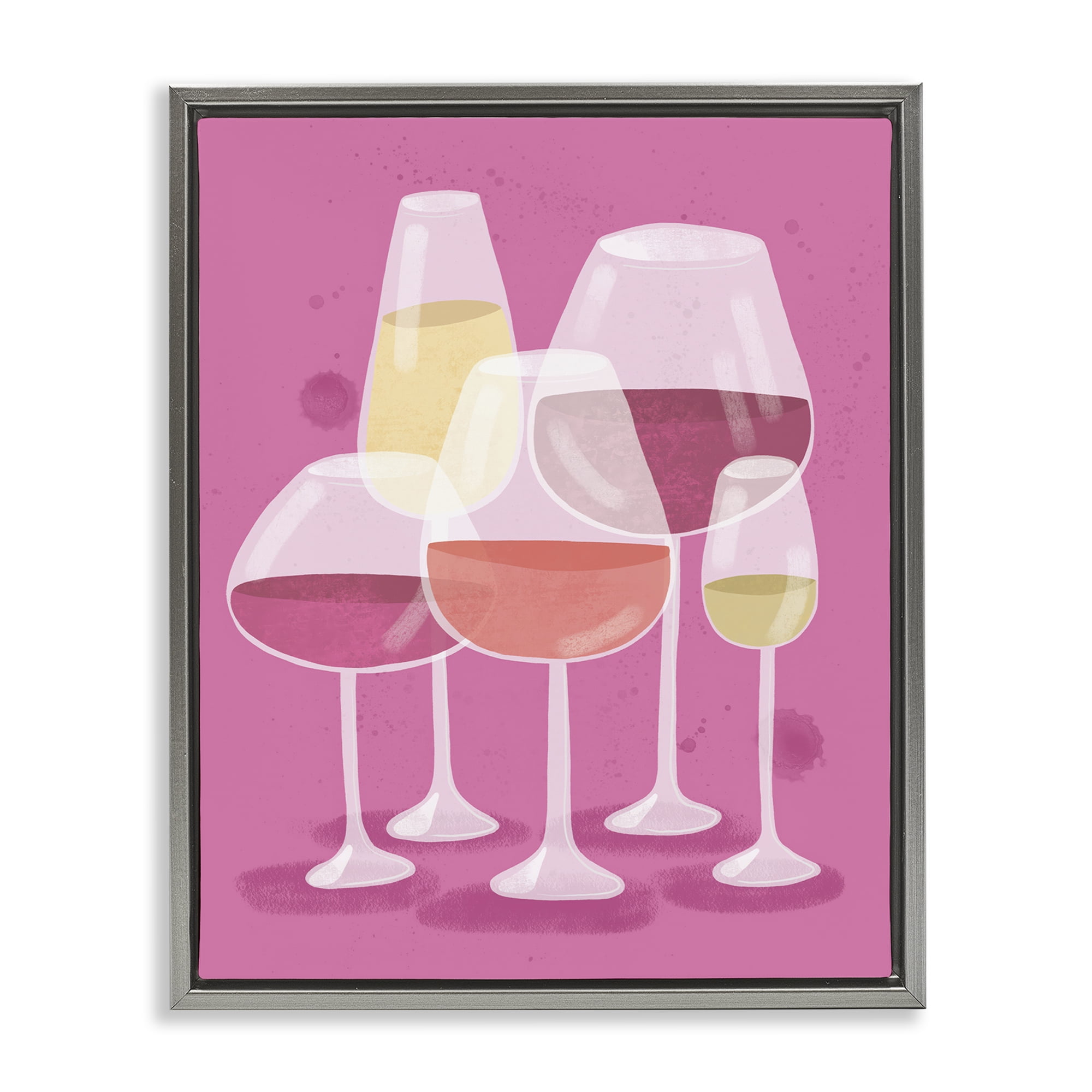 Stupell Industries Varied Wine Glasses Food & Beverage Painting Gray Floater Framed Canvas Art Print Wall Art, 25 x 31