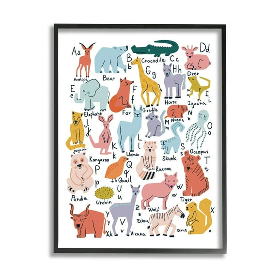 Stupell Industries Various Animal Alphabet Chart Educational Nature Wildlife Graphic Art Black Framed Art Print Wall Art, Design by Dominika Godette