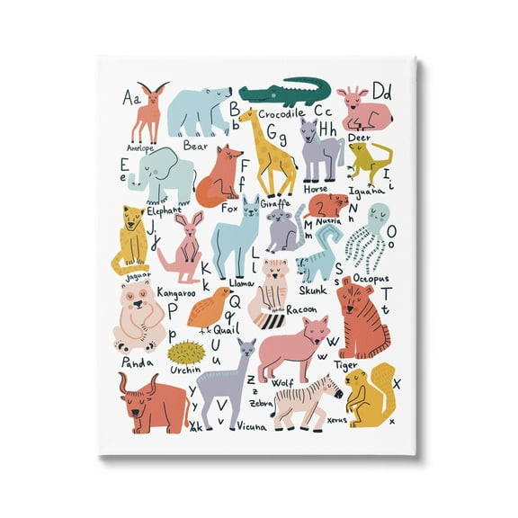 Stupell Industries Various Animal Alphabet Chart Educational Nature Wildlife Graphic Art Gallery Wrapped Canvas Print Wall Art, Design by Dominika Godette