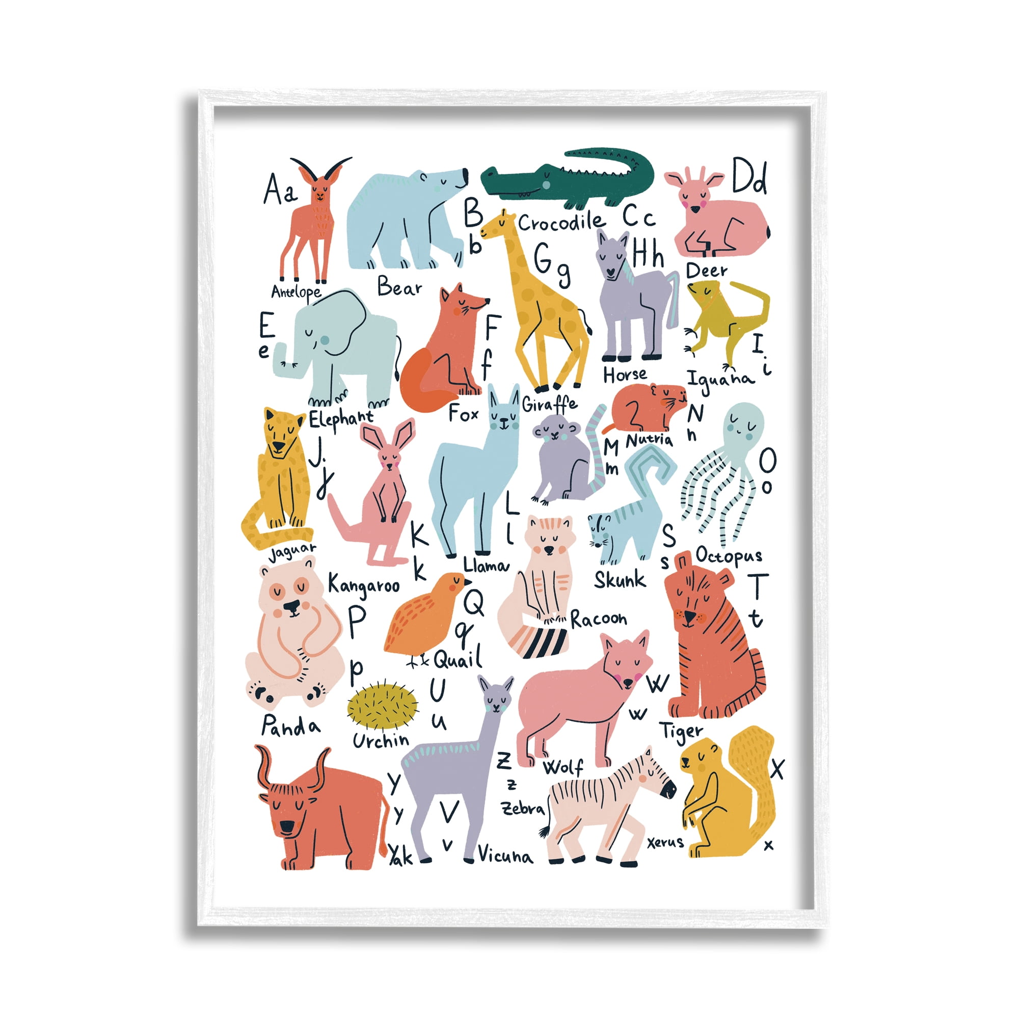 Stupell Industries Various Animal Alphabet Chart Educational Nature Wildlife Graphic Art White Framed Art Print Wall Art, Design by Dominika Godette