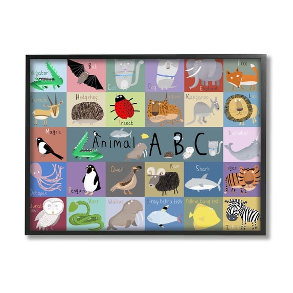 Stupell Industries Various Animal Alphabet Learning Graphic Art Black Framed Art Print Wall Art, Design by Carla Daly