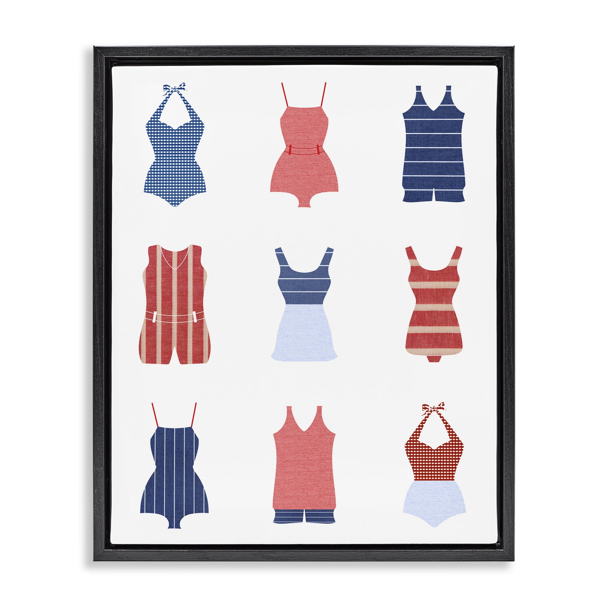 Stupell Industries Various Beach Swimsuits Beauty & Fashion Painting Black Floater Framed Canvas Art Print Wall Art, 17 x 21