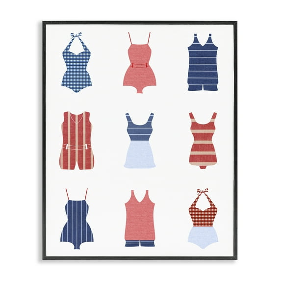 Stupell Industries Various Beach Swimsuits Beauty & Fashion Painting Black Framed Art Print Wall Art, 11 x 14