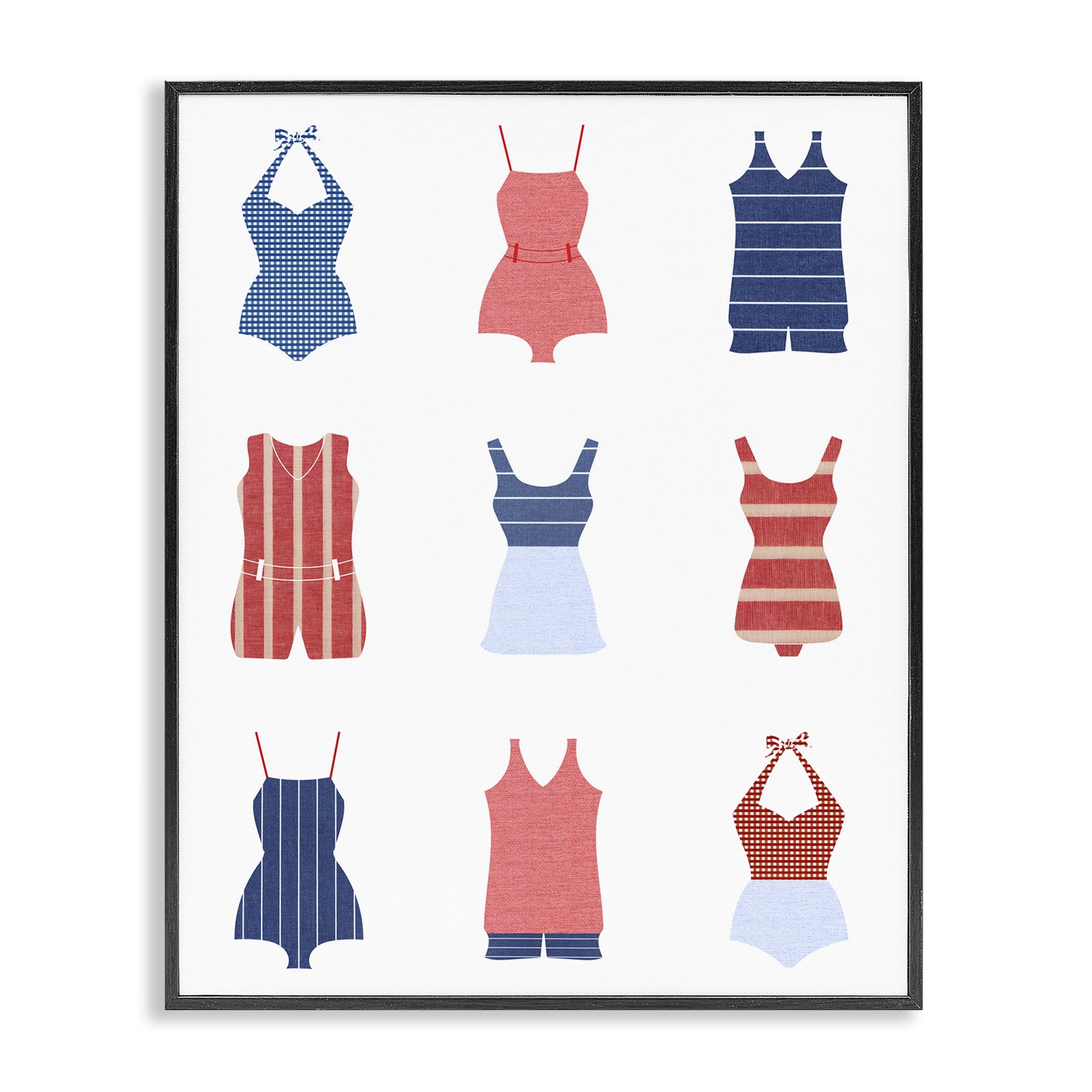 Stupell Industries Various Beach Swimsuits Beauty & Fashion Painting Black Framed Art Print Wall Art, 16 x 20