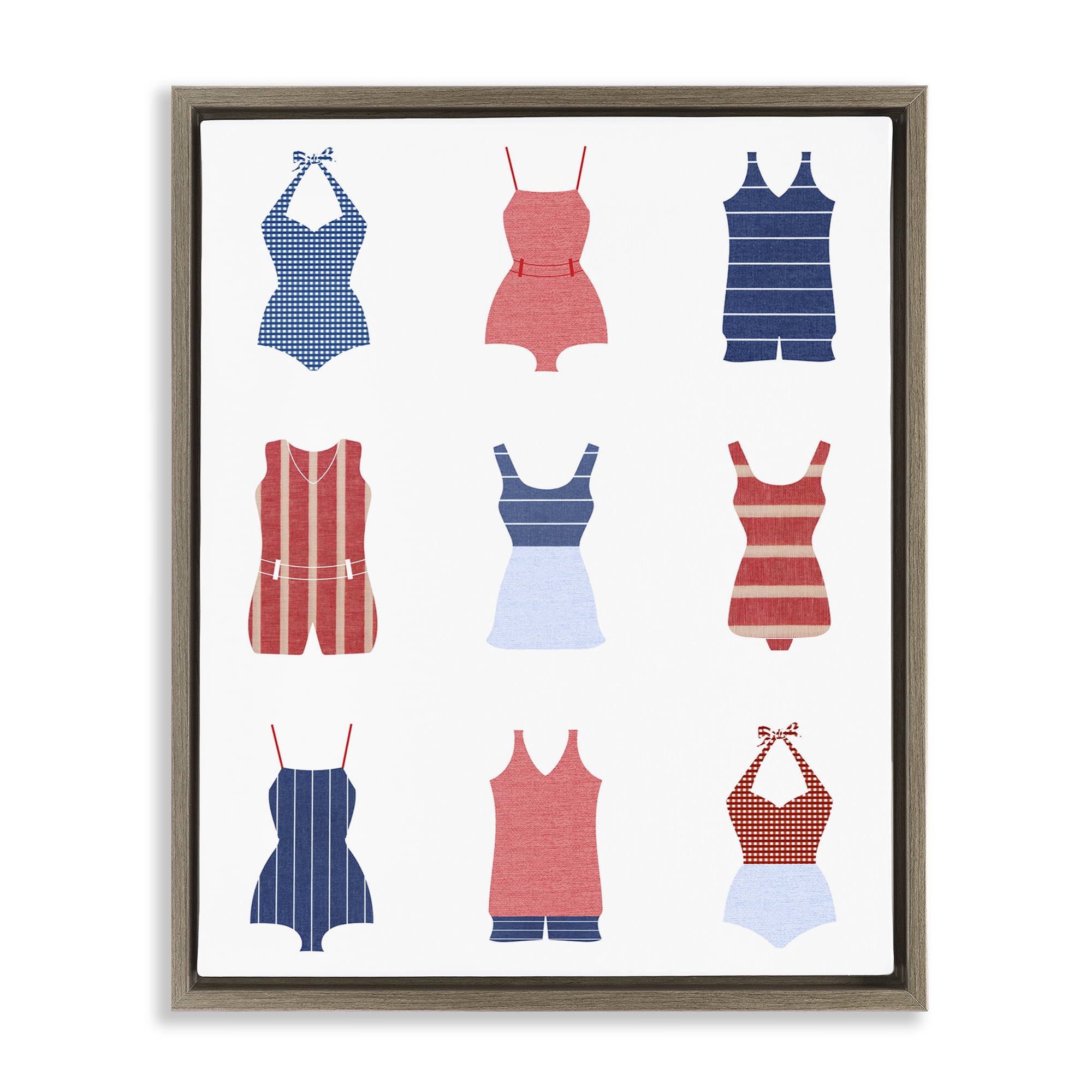 Stupell Industries Various Beach Swimsuits Beauty & Fashion Painting Brown Floater Framed Canvas Art Print Wall Art, 17 x 21