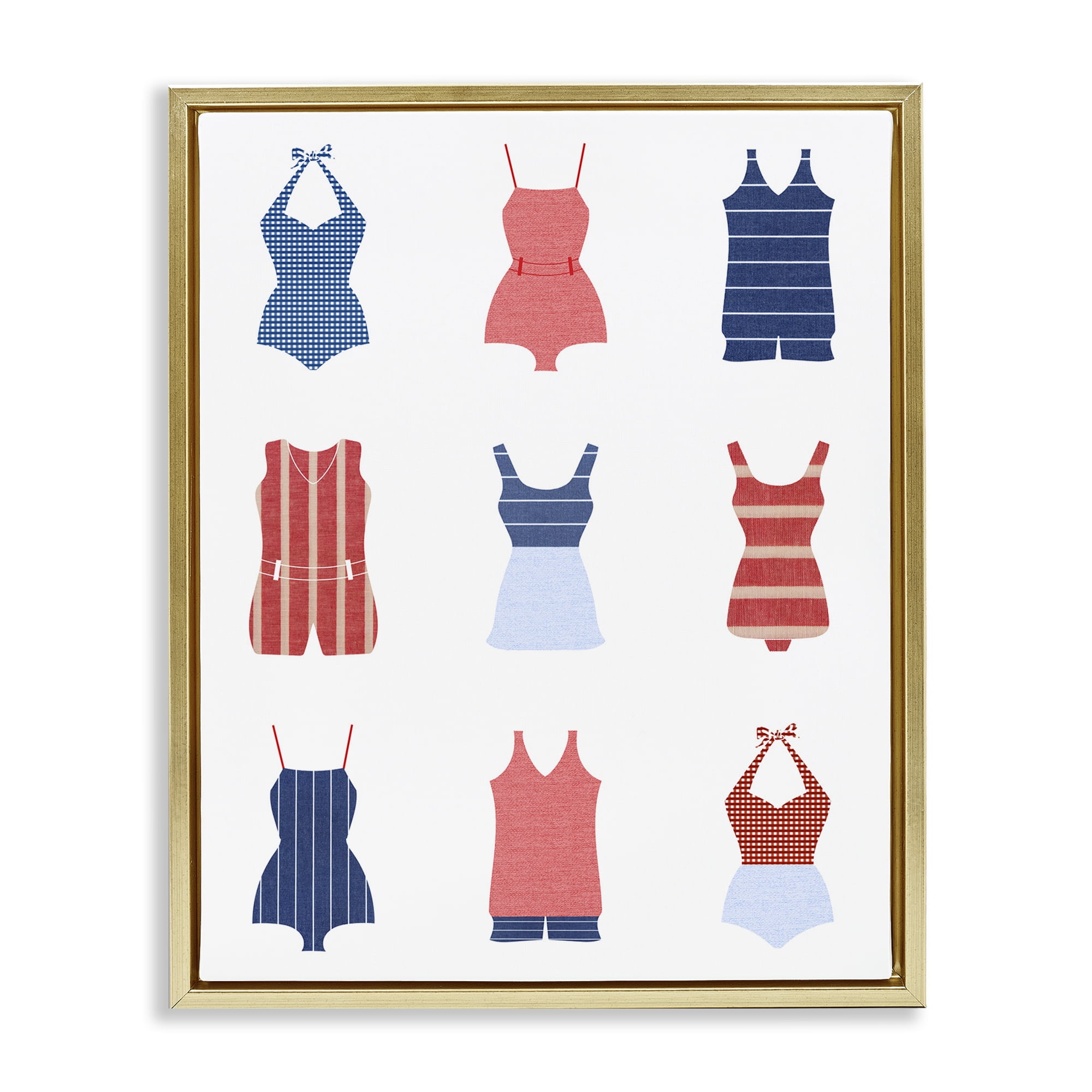 Stupell Industries Various Beach Swimsuits Beauty & Fashion Painting Gold Floater Framed Canvas Art Print Wall Art, 17 x 21