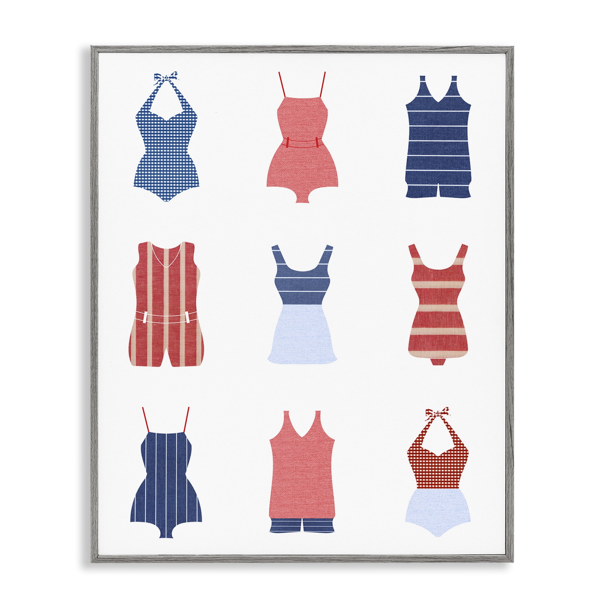 Stupell Industries Various Beach Swimsuits Beauty & Fashion Painting Gray Framed Art Print Wall Art, 11 x 14