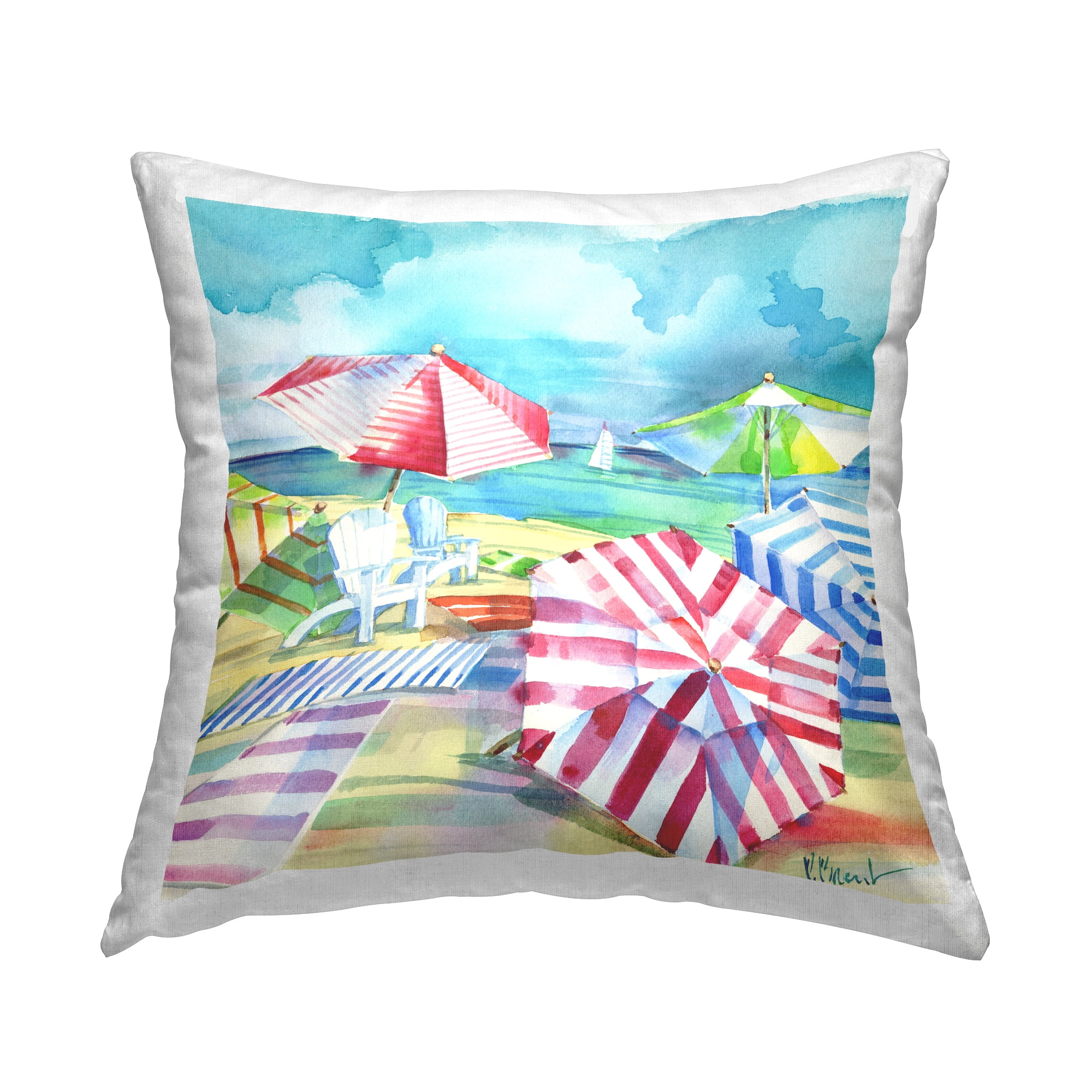 Stupell Industries Various Beach Umbrellas Coastal Summer Shore Design by Paul Brent Throw Pillow