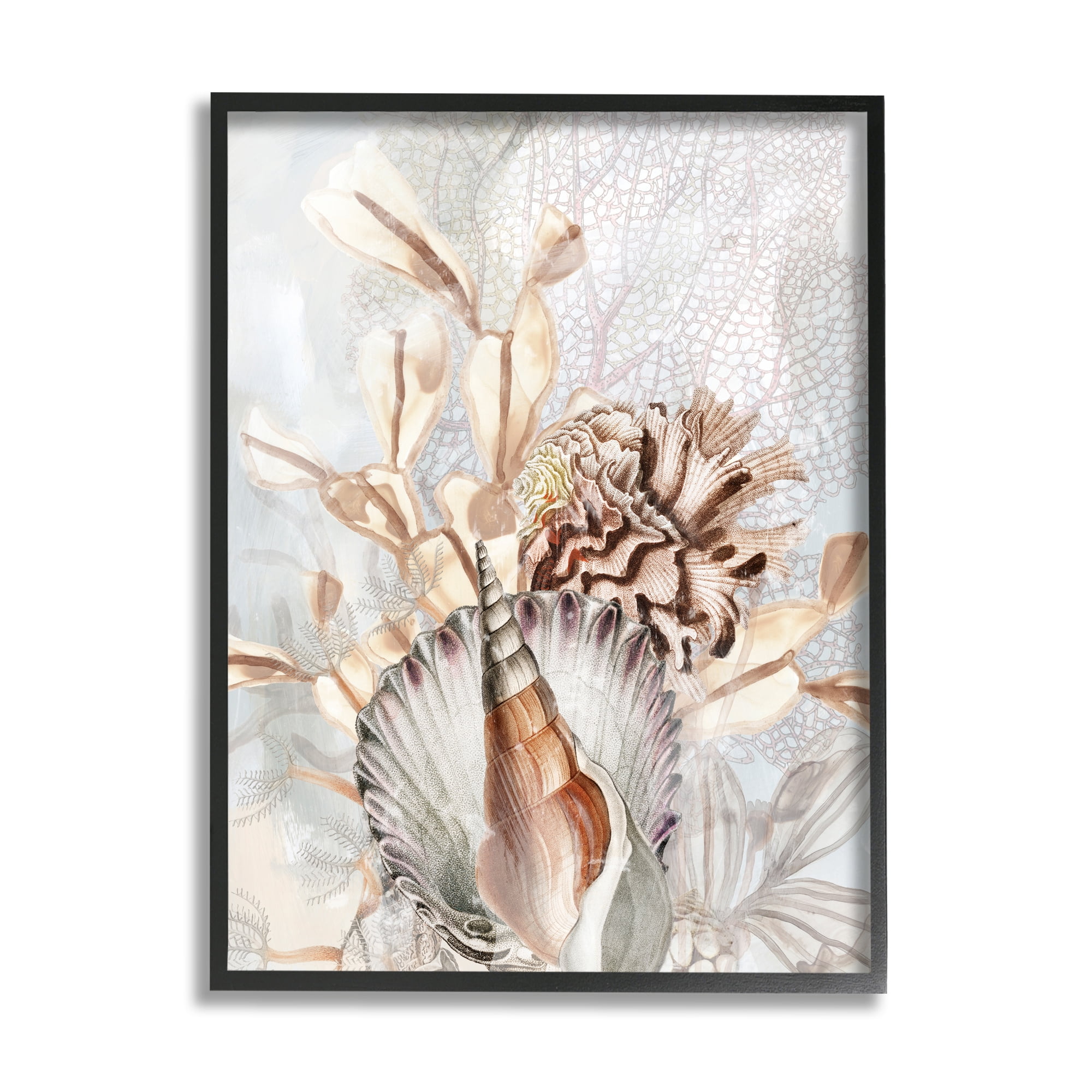 Stupell Industries Various Beige Sea Life Animals & Insects Painting Black Framed Art Print Wall Art, 24 x 30