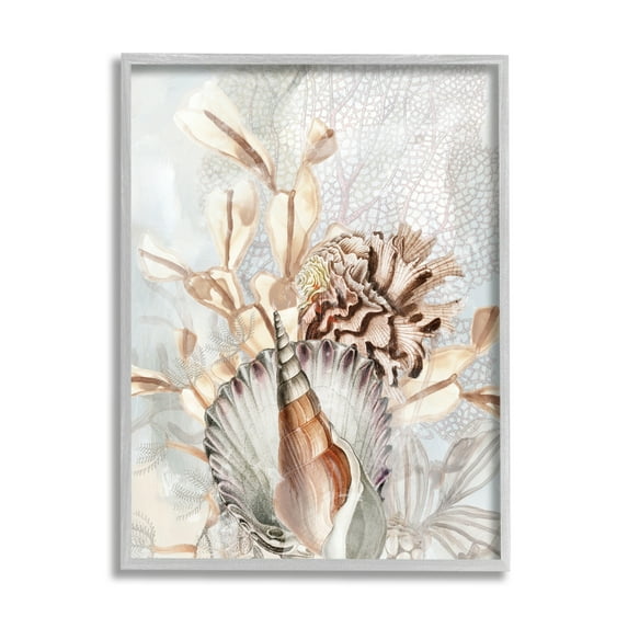 Stupell Industries Various Beige Sea Life Animals & Insects Painting Gray Framed Art Print Wall Art, 24 x 30