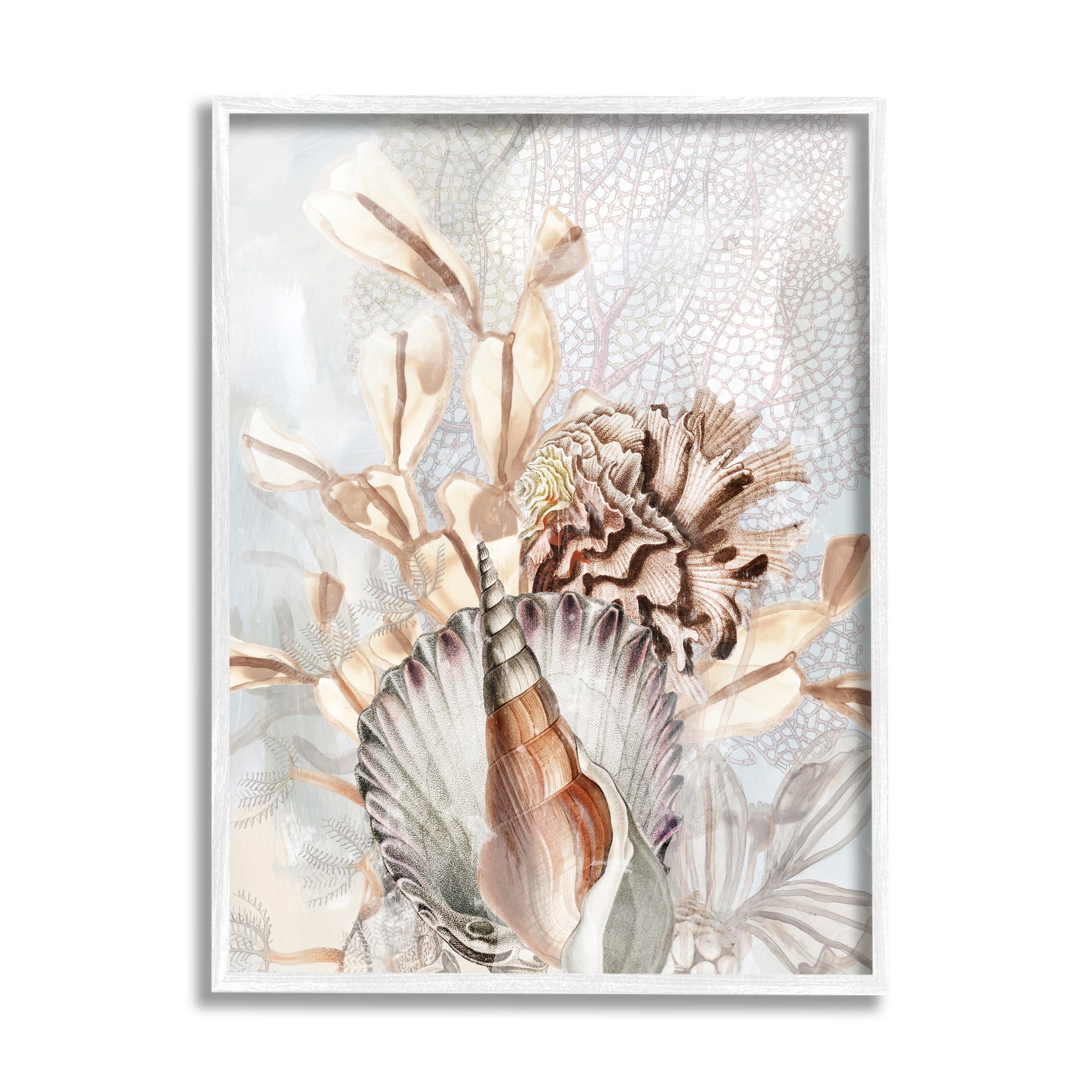 Stupell Industries Various Beige Sea Life Animals & Insects Painting White Framed Art Print Wall Art, 11 x 14