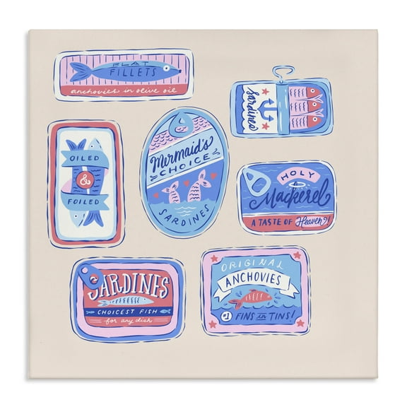 Stupell Industries Various Canned Fish Seafood Canvas Wall Art design by Krissy Mast, 36 x 36