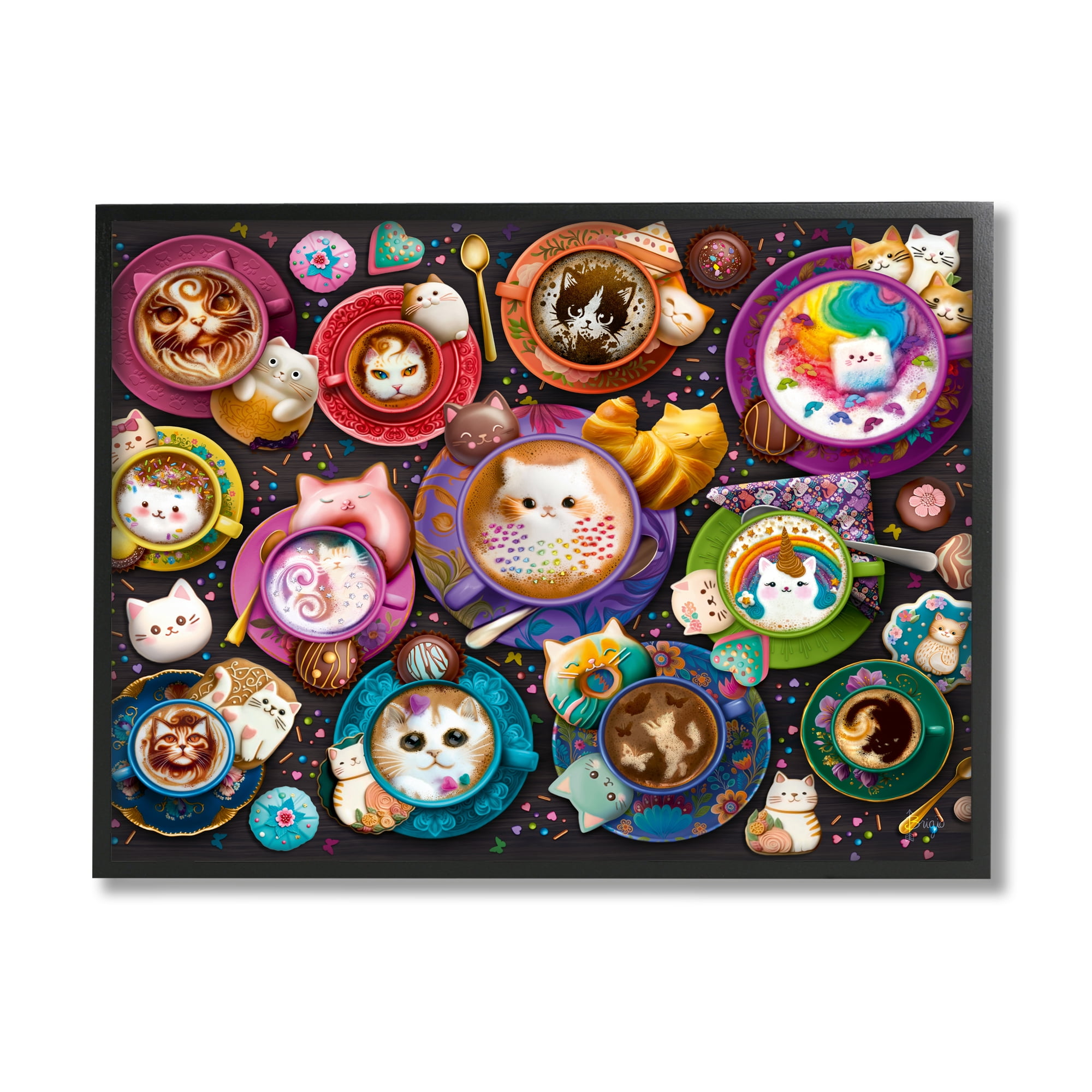 Stupell Industries Various Cat Lattes Food & Beverage Painting Black Framed Art Print Wall Art, 30 x 24