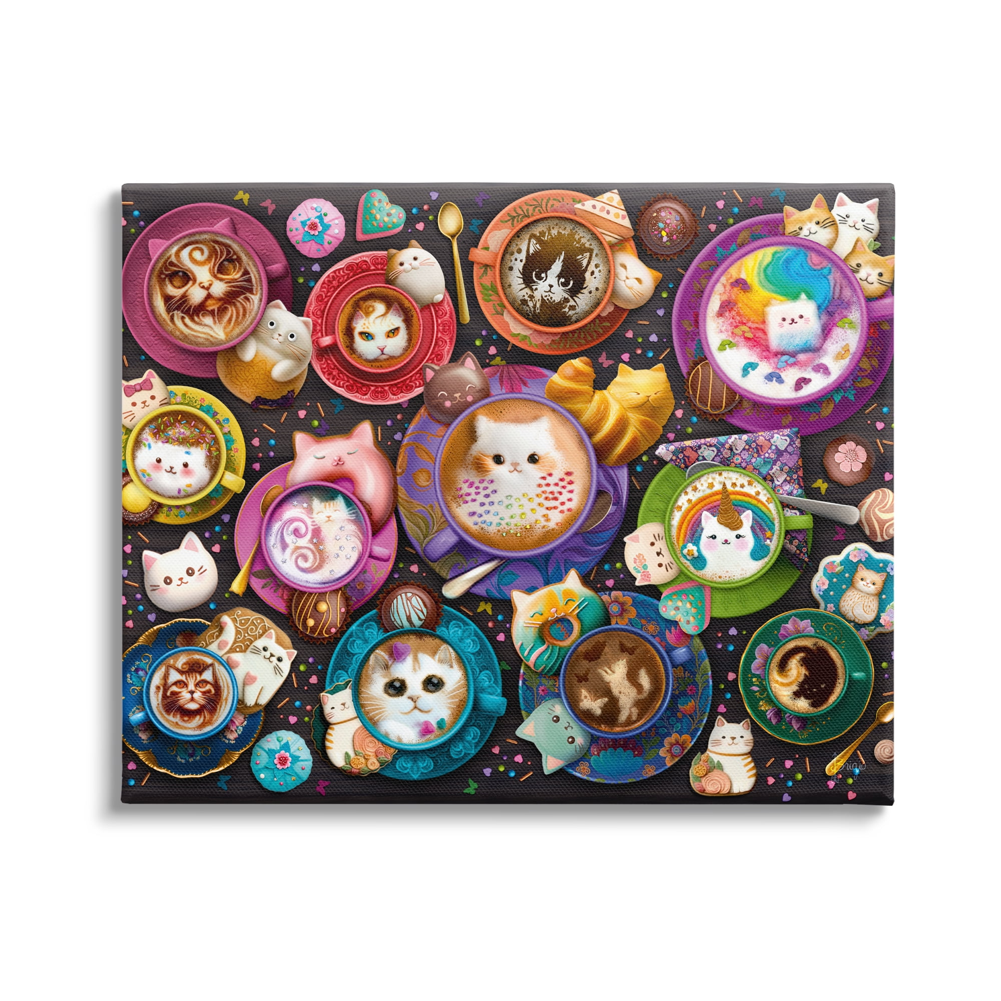 Stupell Industries Various Cat Lattes Food & Beverage Painting Gallery Wrapped Canvas Art Print Wall Art, 20 x 16